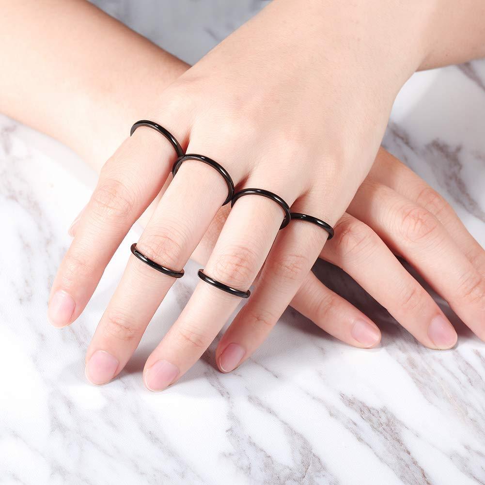 Black Thin Stack Rings, Set of 6, Size 4-9