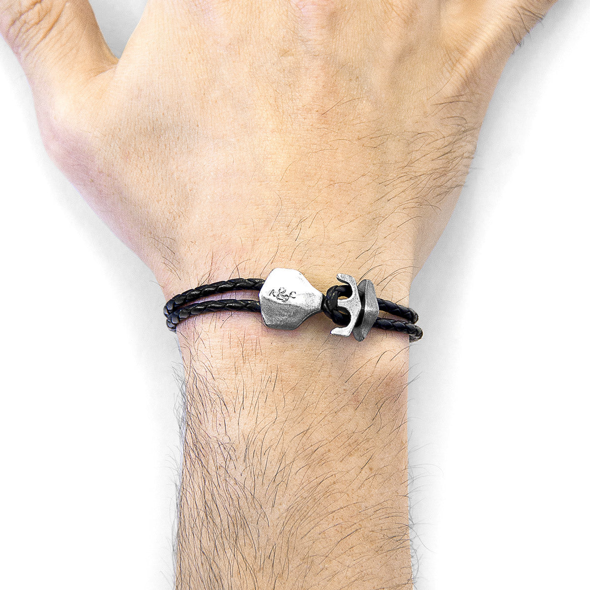 Coal Black Delta Silver & Leather Bracelet