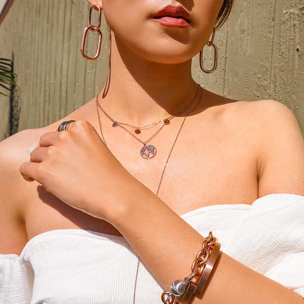 Layered World Map Pendant in 14K Plated Gold Necklace