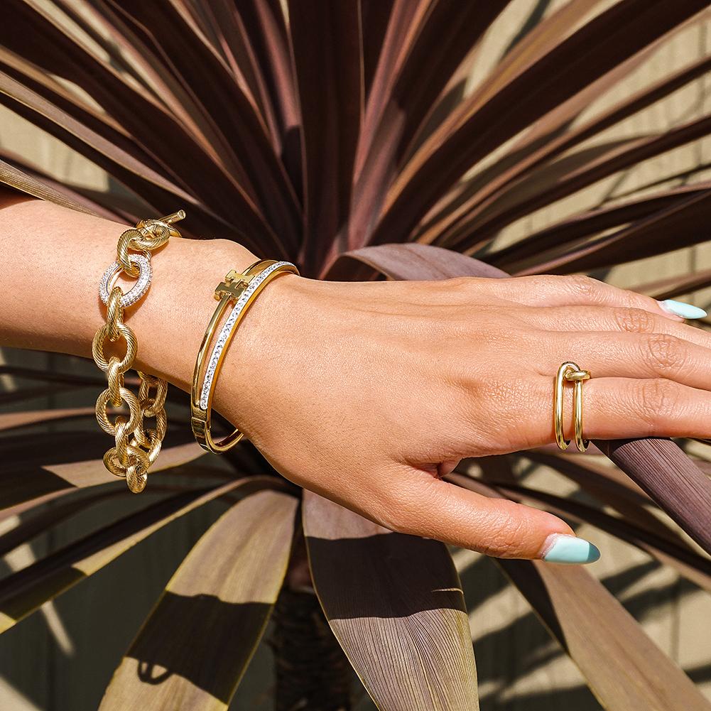 H-shaped CZ in 14K Plated Gold Bangle