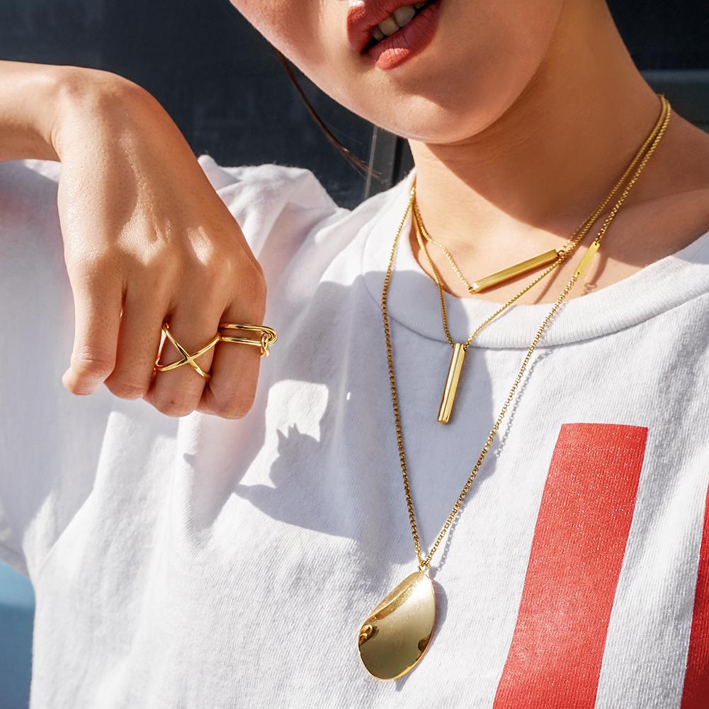 Long Leaf Pendant in 14K Plated Gold Necklace