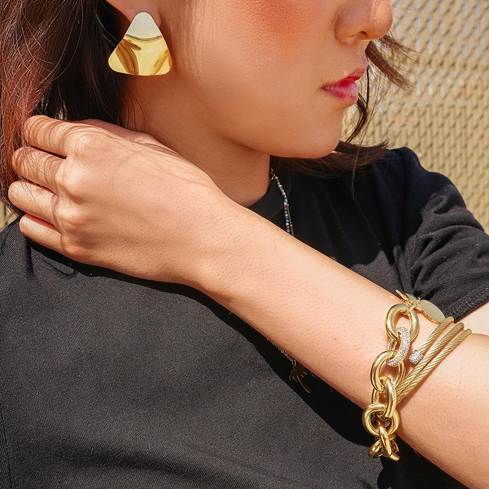 Curved Triangle in 14K Plated Gold Earrings