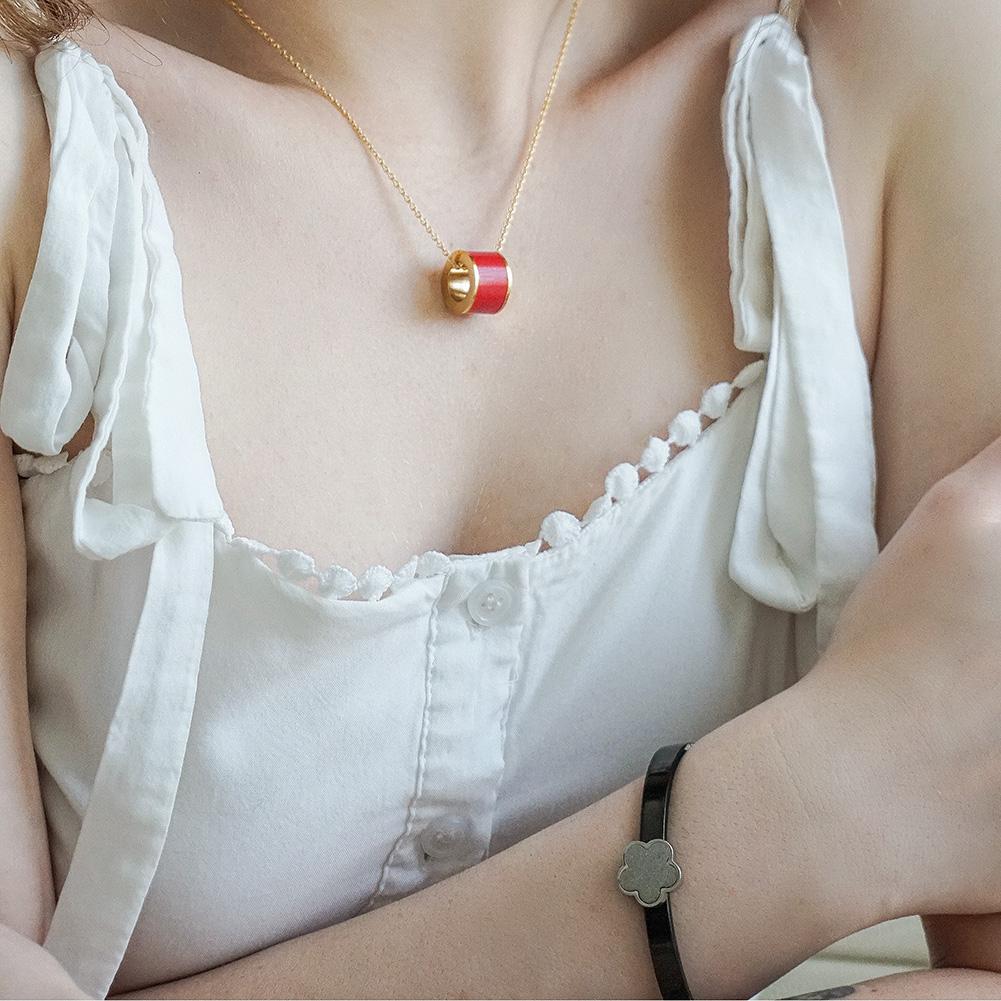 Enamel Round in14K Plated Gold Pendant