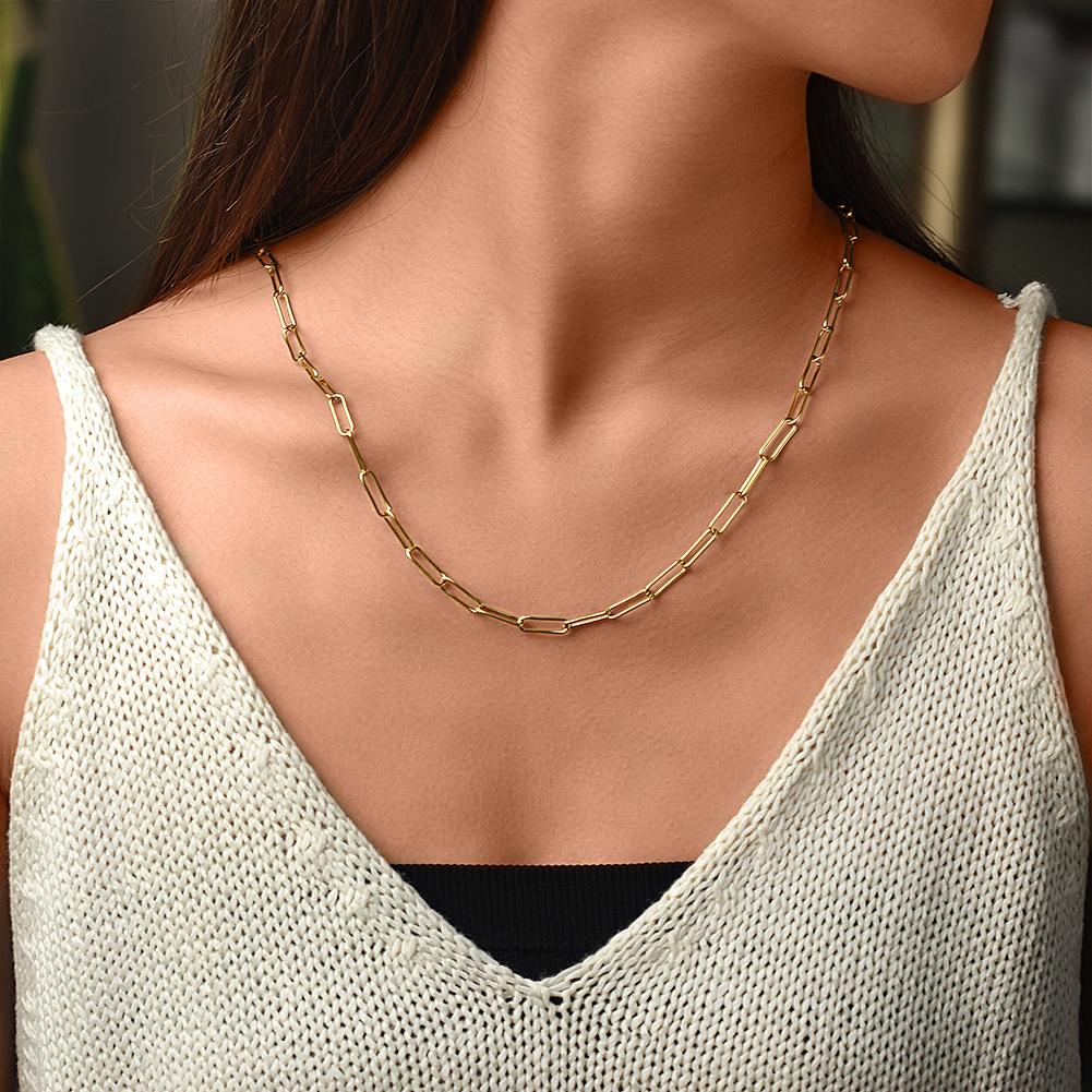 Long Linear Link Chain in 14K Plated Gold Necklace