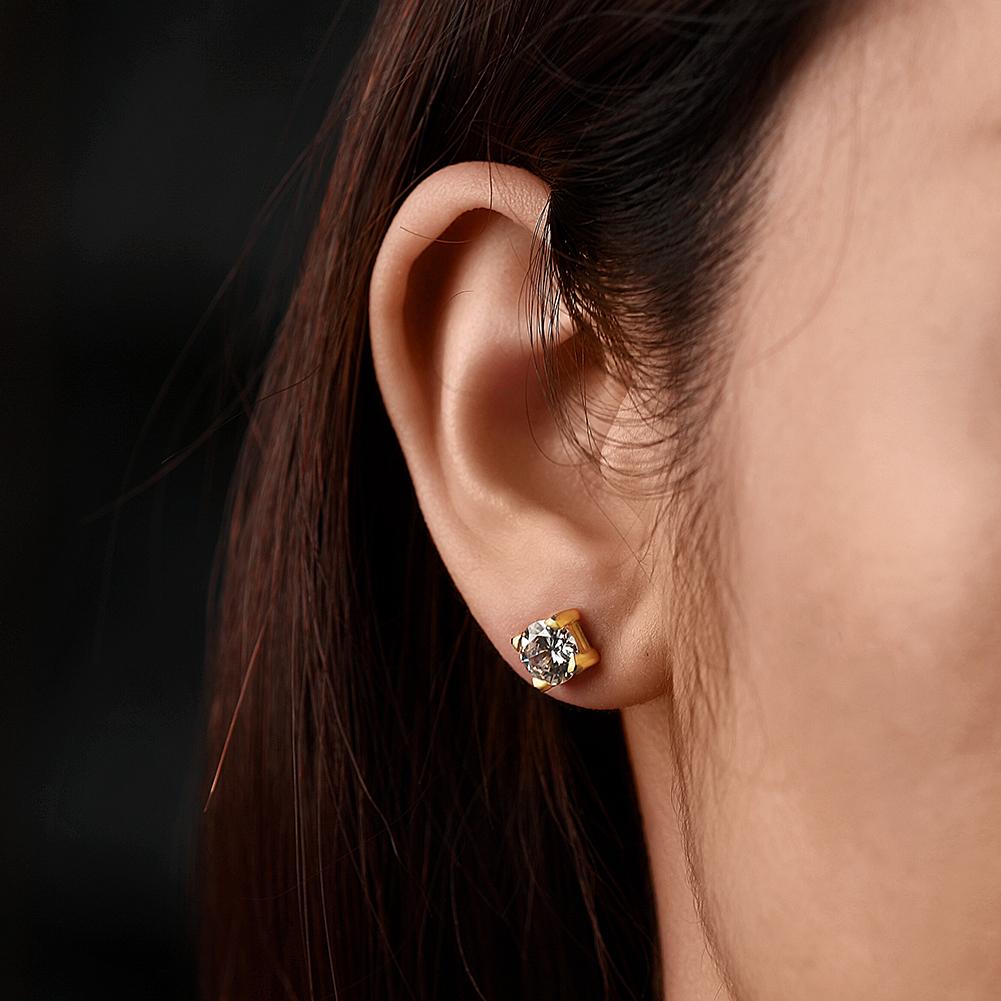Basket-Set Round CZ Stud in 14K Plated Gold Earrings