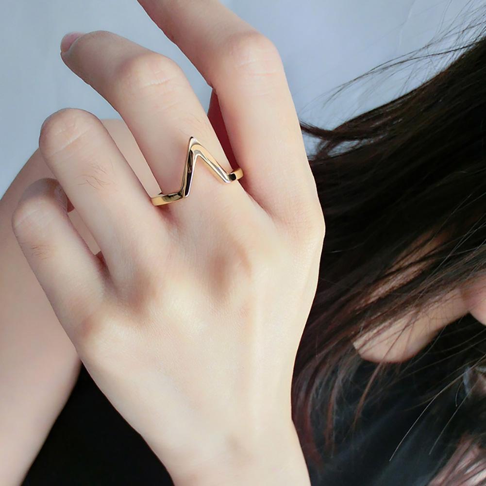 V-Shape Geometric Outline in 14 K Plated Gold Ring