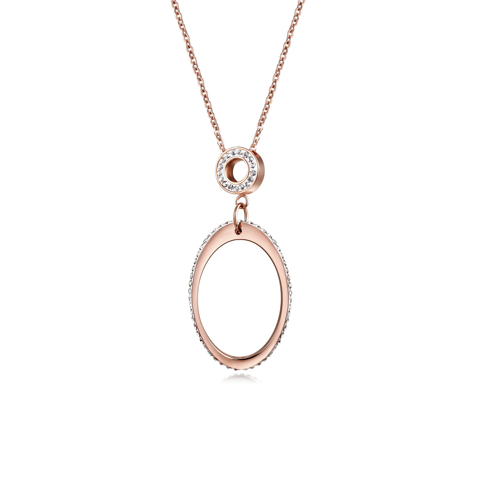 Open Oval CZ in 14K Plated Gold Necklace