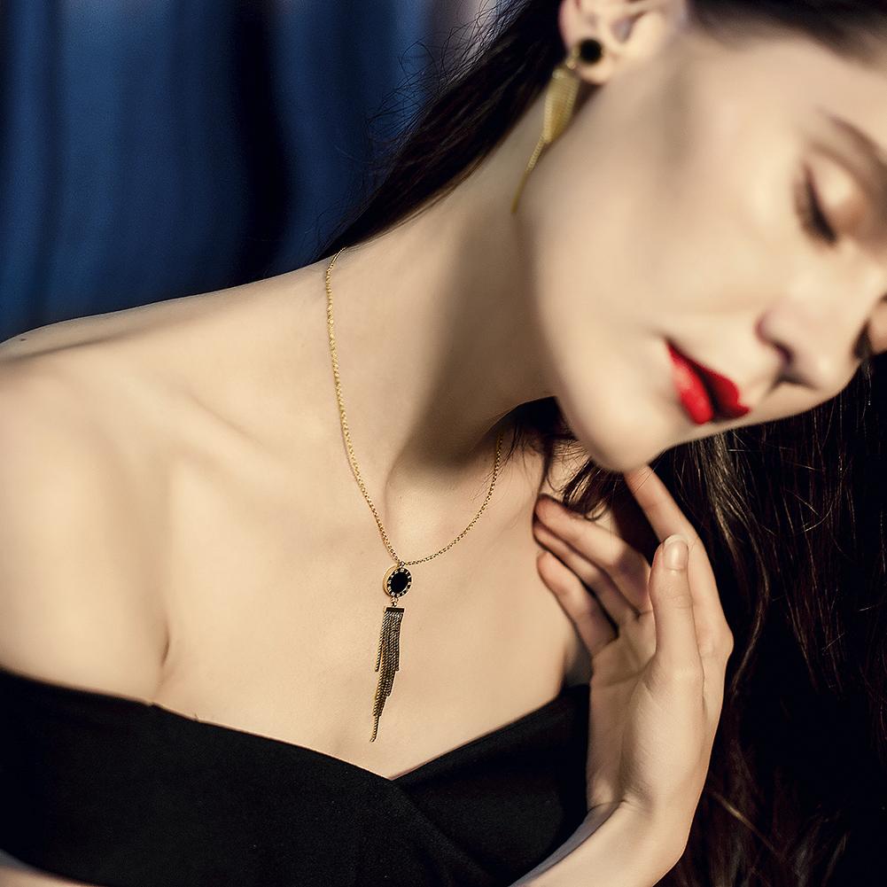 Long Tassel Pendant in 14K Plated Gold Necklace