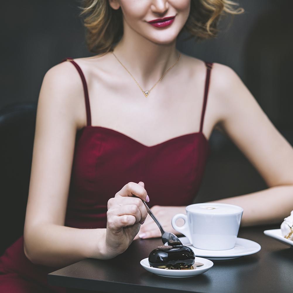 CZ V-Shaped Set Pendant in 14K Plated Gold Necklace