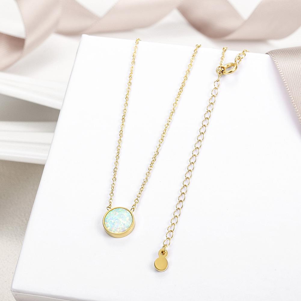 Round Opal Pendant in 14K Plated Gold Necklace