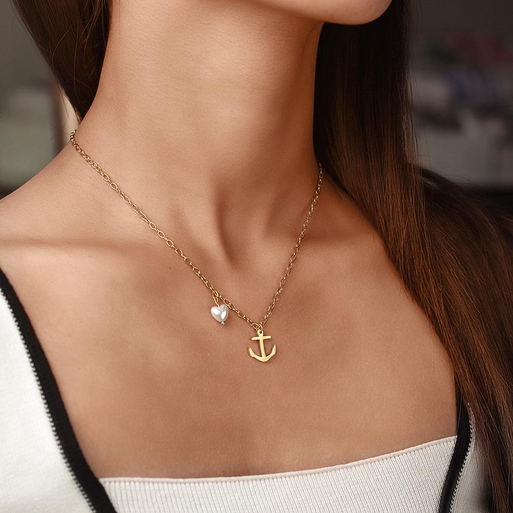 Vintage Heart-shaped Pearl Pendant in 14K Plated Gold Necklace