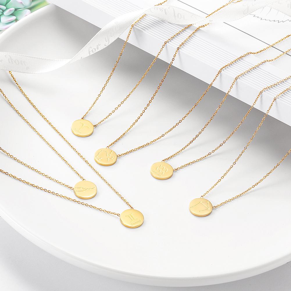Glossy Gold Round Zodiac in 14K plated Gold Necklace