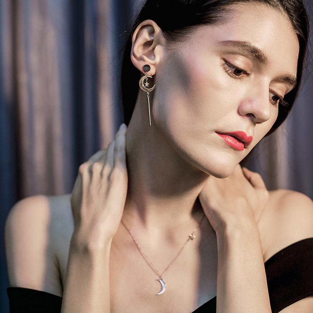 Star & Moon Long Drop in 14k Plated Gold Earrings