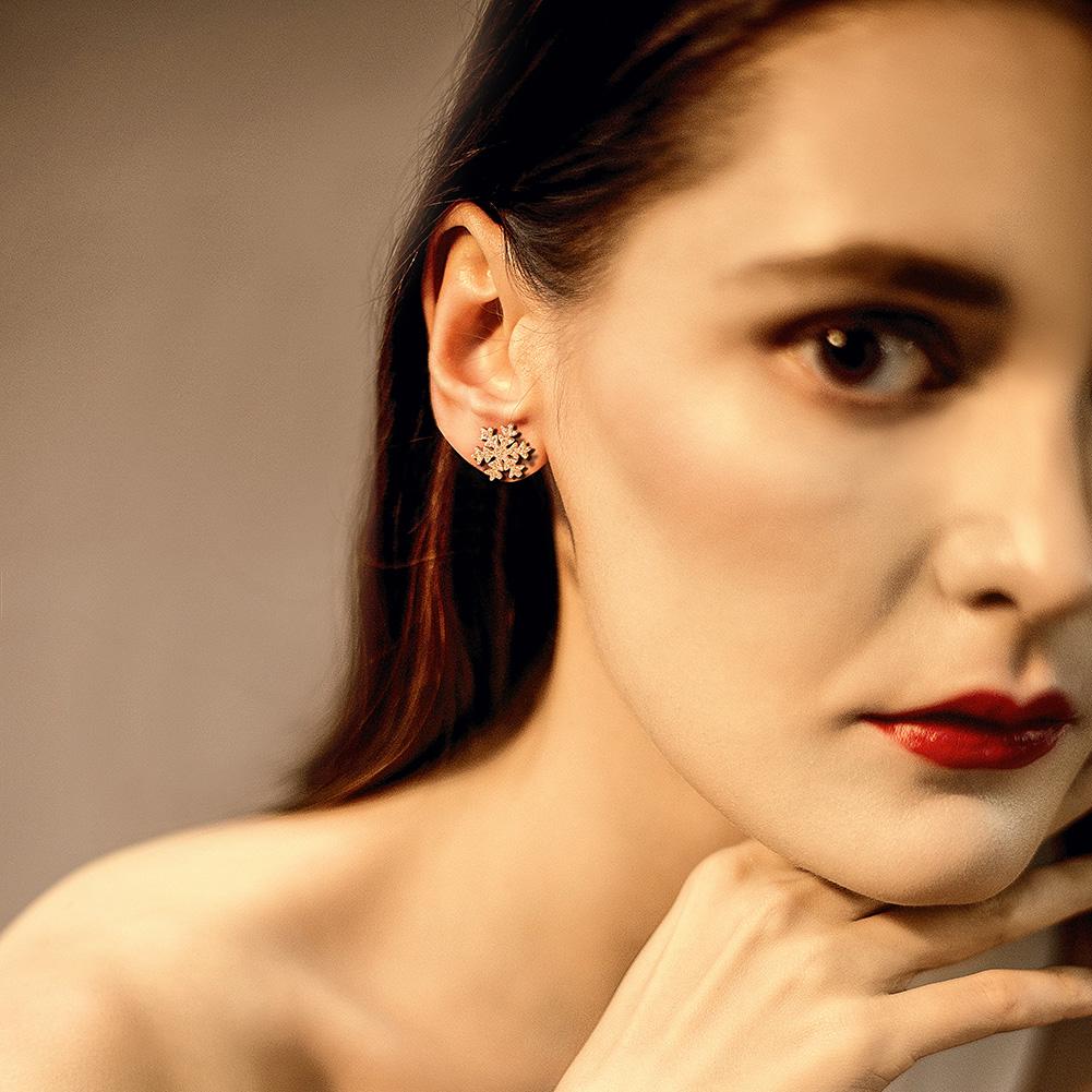 Snowflake CZ in 14K Plated Gold Earrings