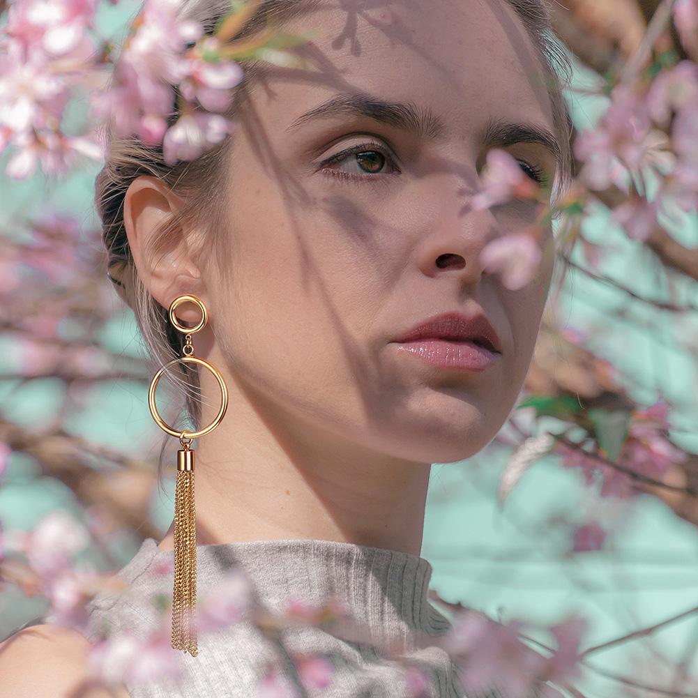 Circle Long Chain in 14K Plated Gold Earrings