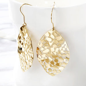 Leaf Dangle Drop in 14K Plated Gold Earrings