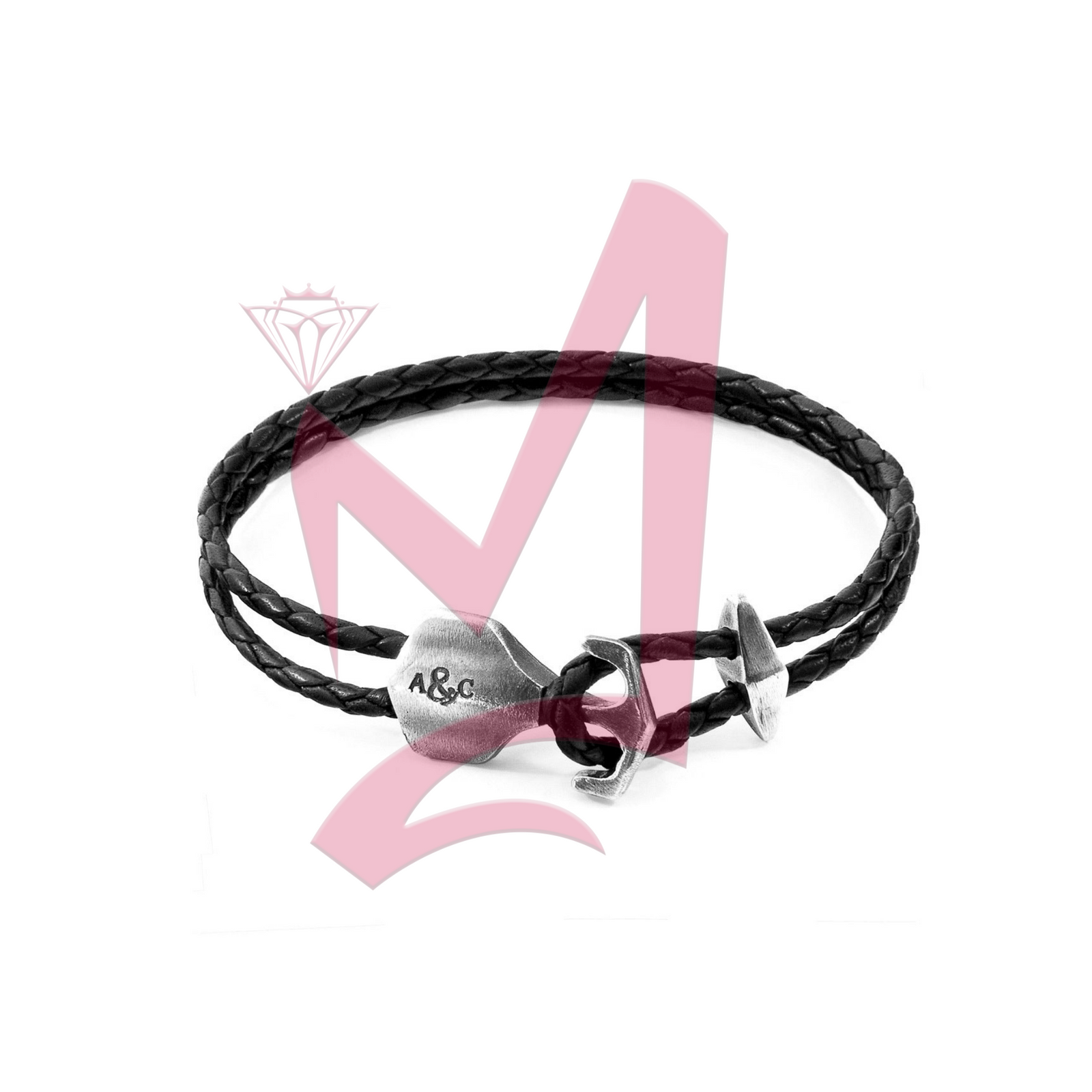 Coal Black Delta Silver & Leather Bracelet