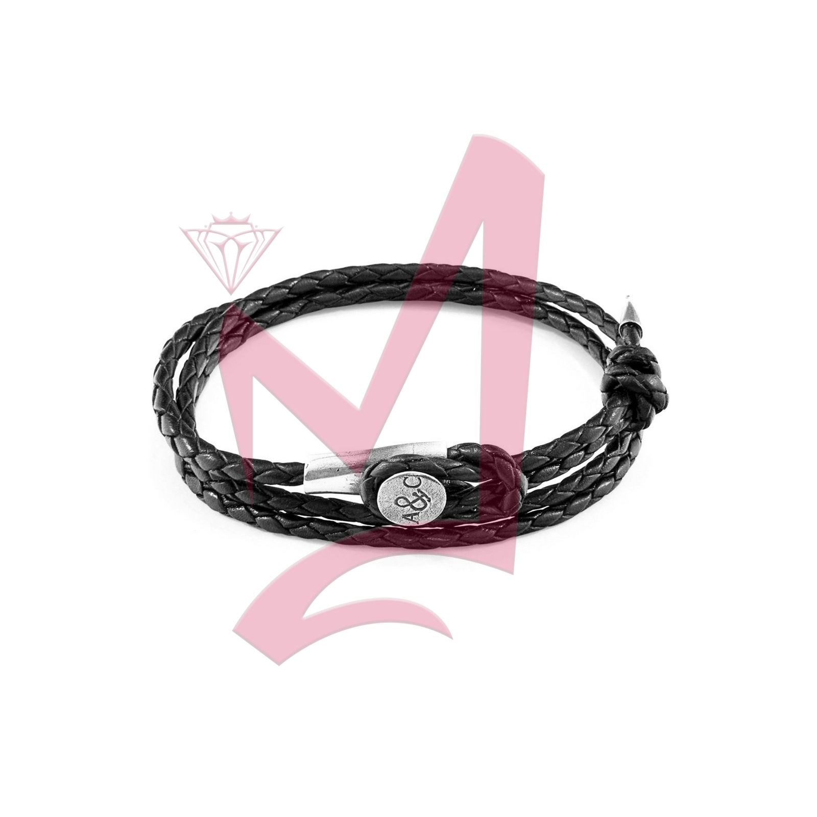 Coal Black Dundee Silver & Leather Bracelet