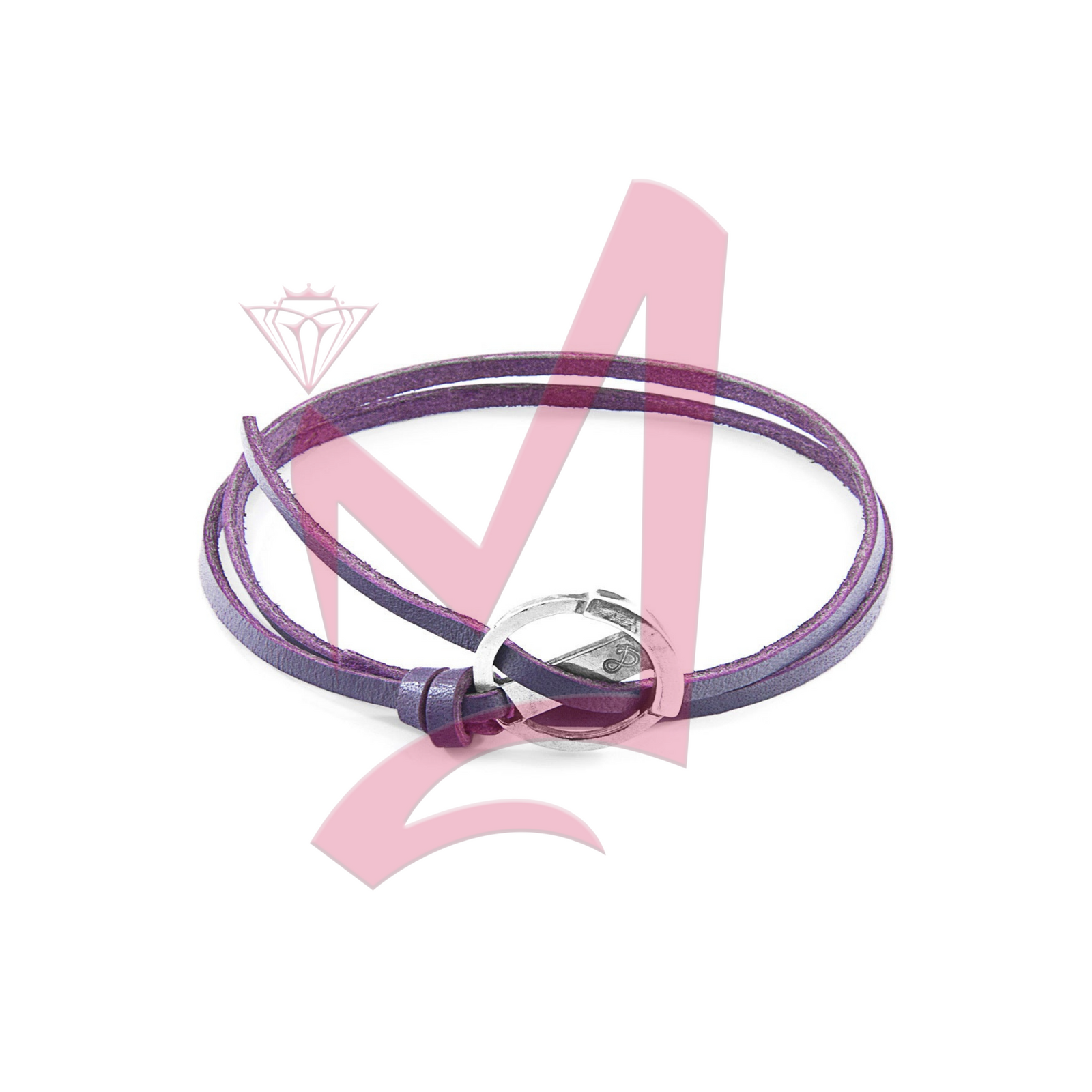 Grape Purple Ketch Silver & Leather Bracelet