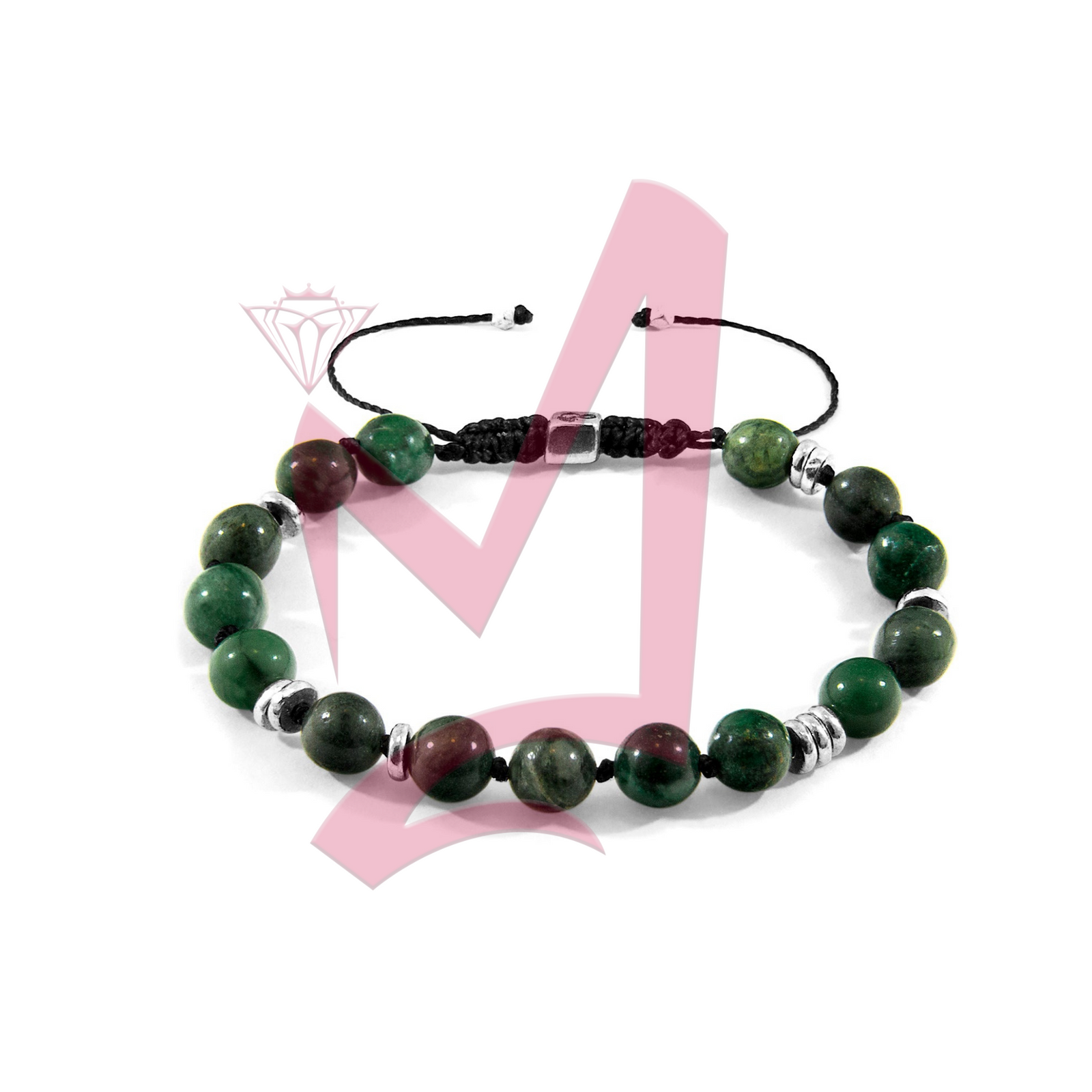 Green Jade Agaya Silver and Stone Beaded Macrame Bracelet