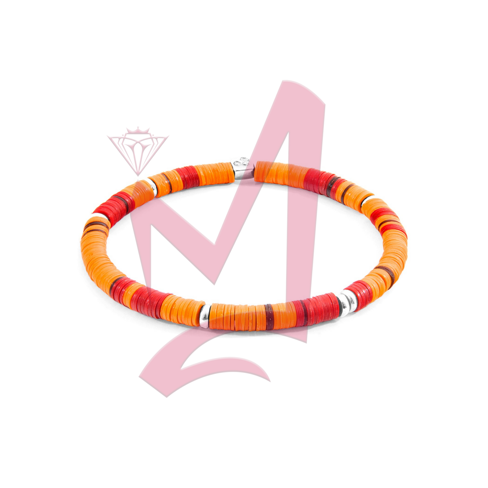 Orange Malawi Silver and Vinyl Disc Bracelet