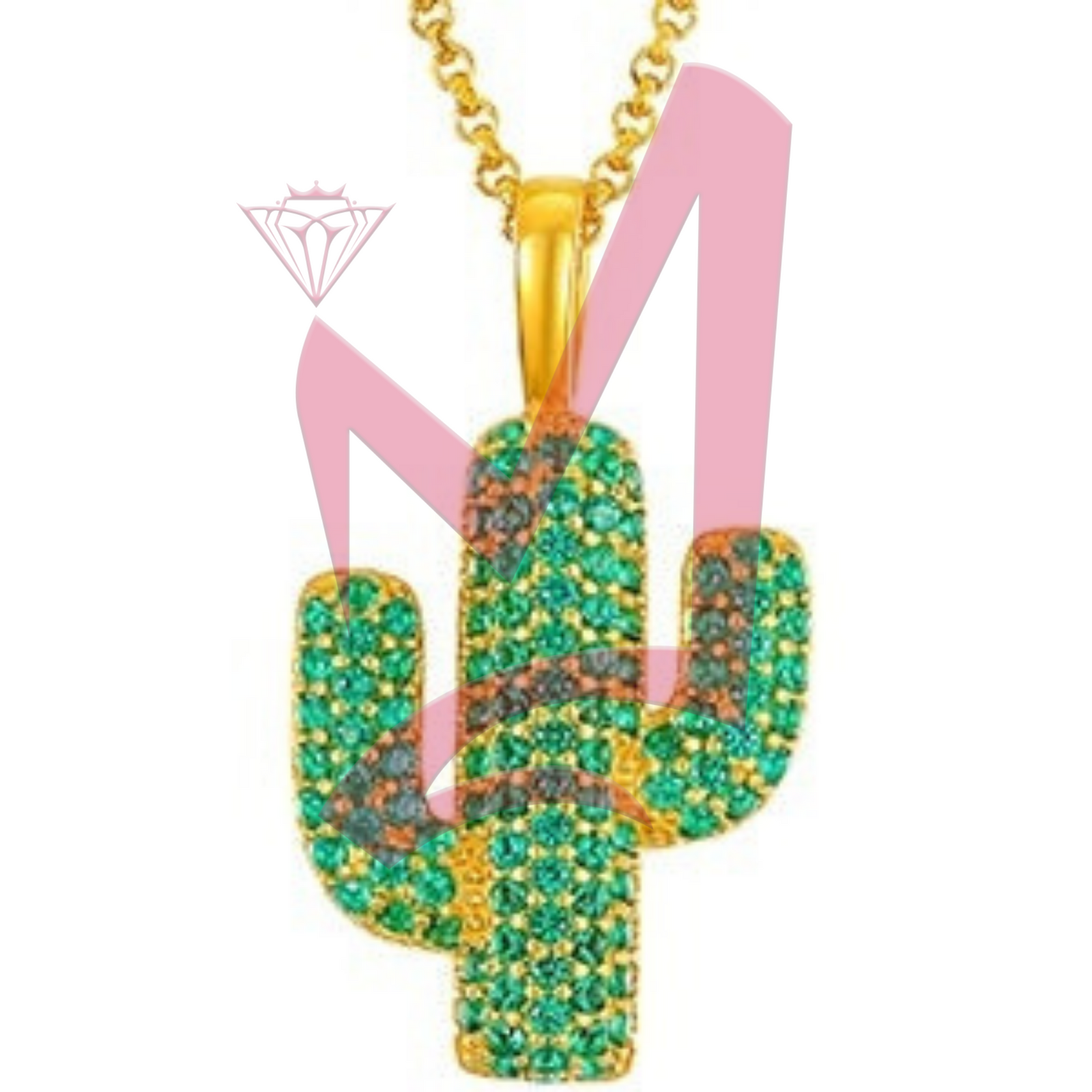 Green Moissanite Cactus Pendant 100% 925 Sterling Silver