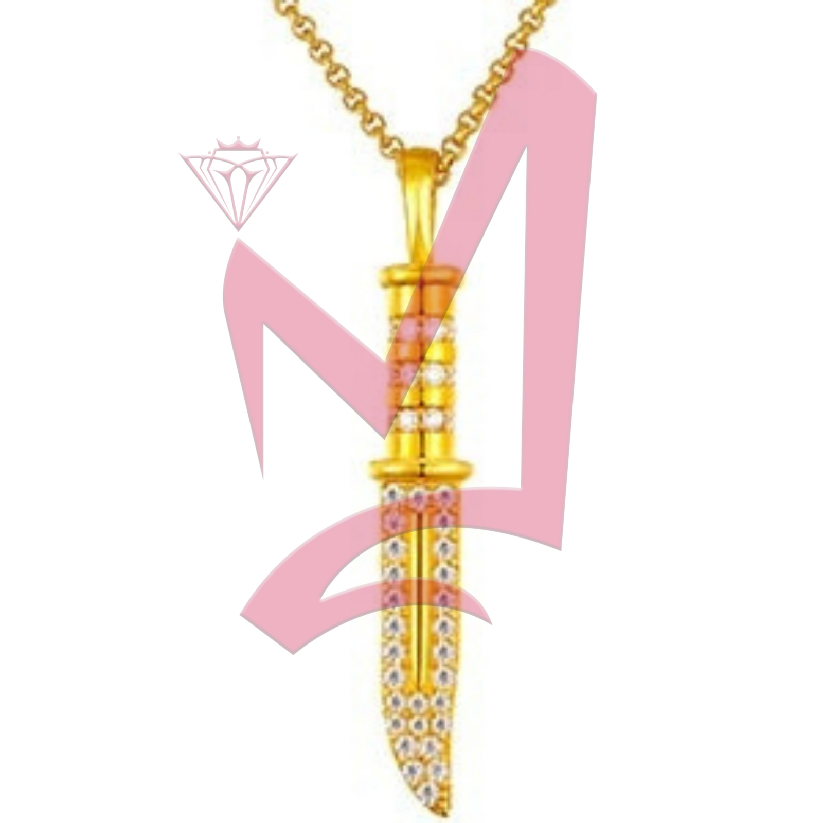 Moissanite Combat Knife Pendant 100% 925 Sterling Silver