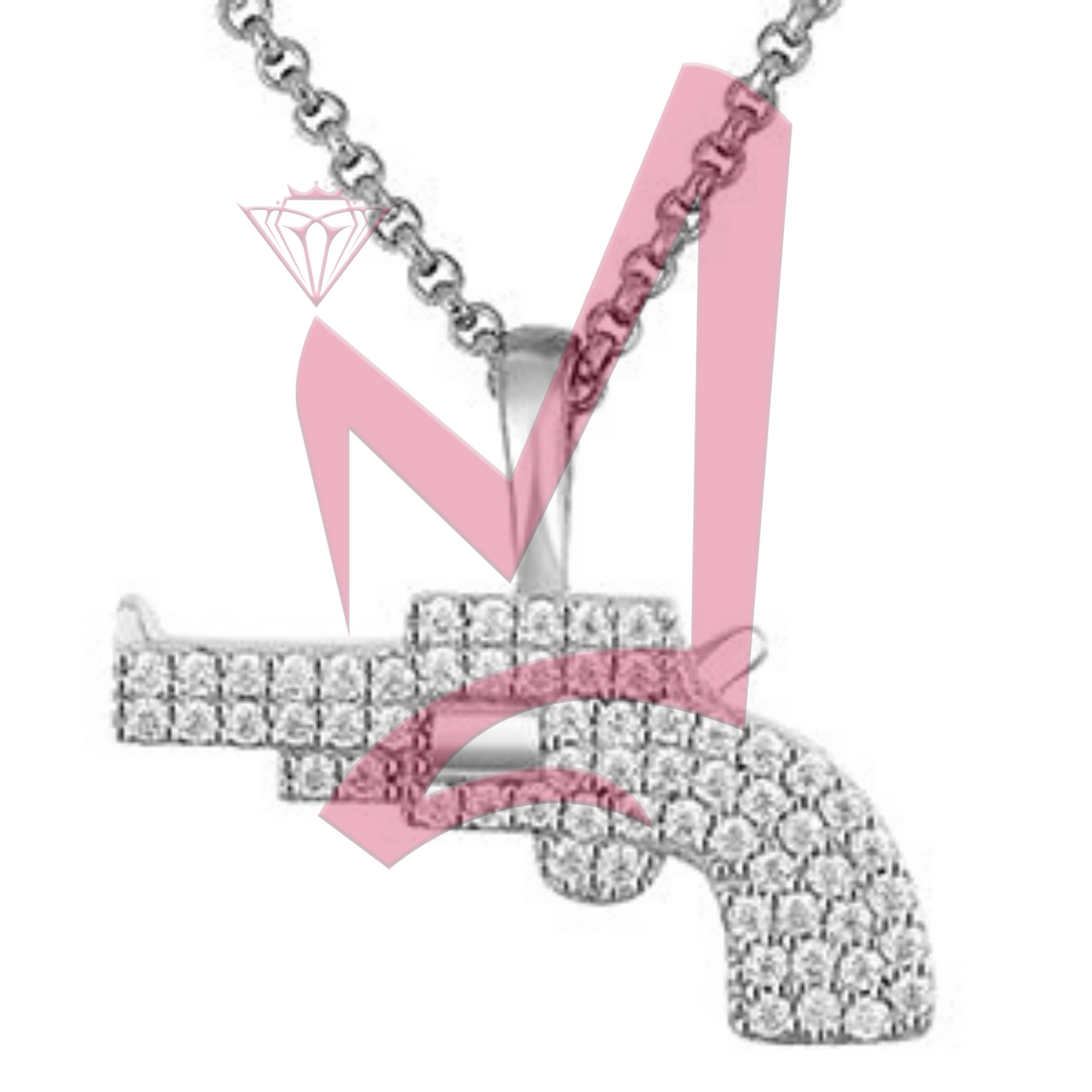 Moissanite Gun Pistol Pendant 100% 925 Sterling Silver