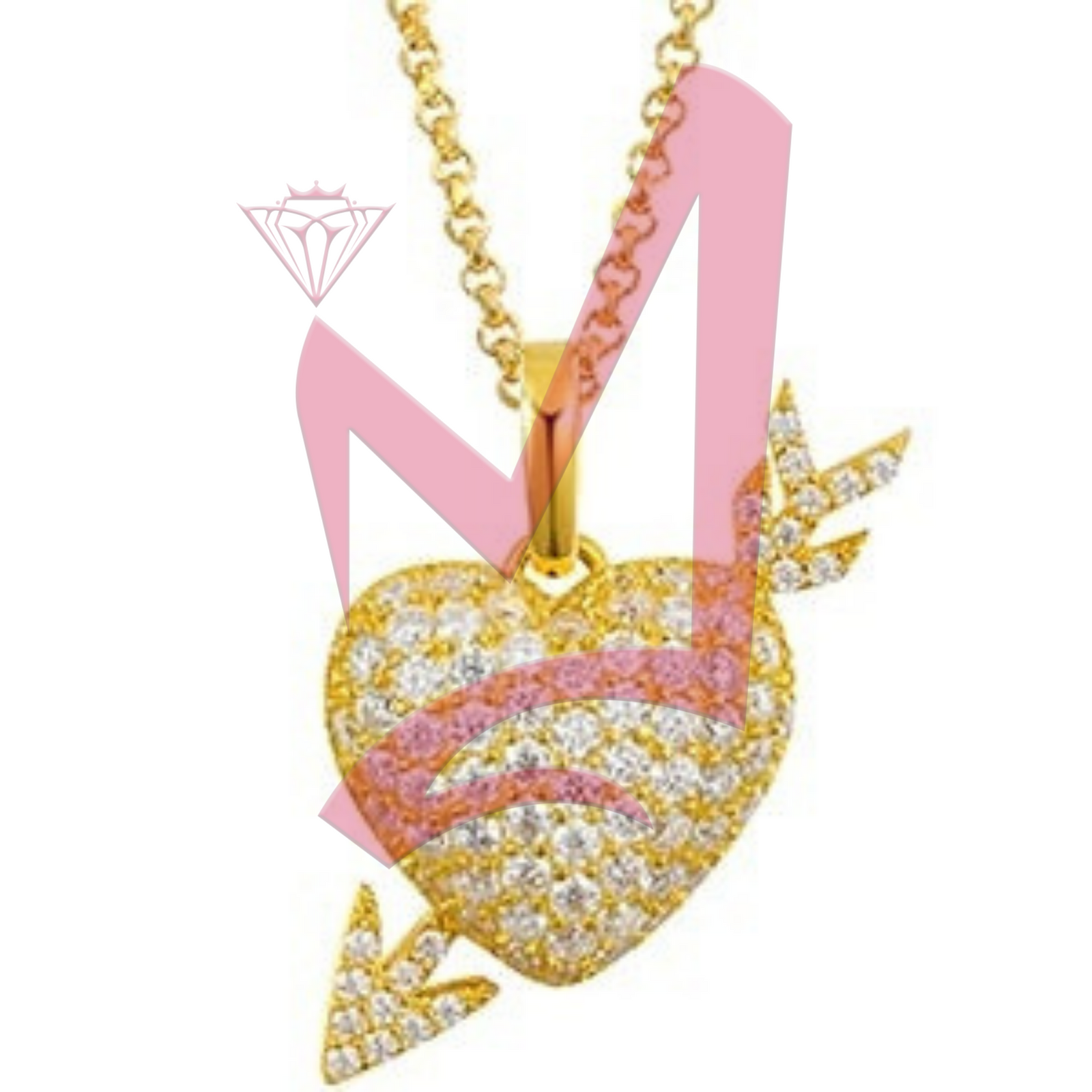 Moissanite Heart With Arrow Pendant 100% Sterling 925 Silver