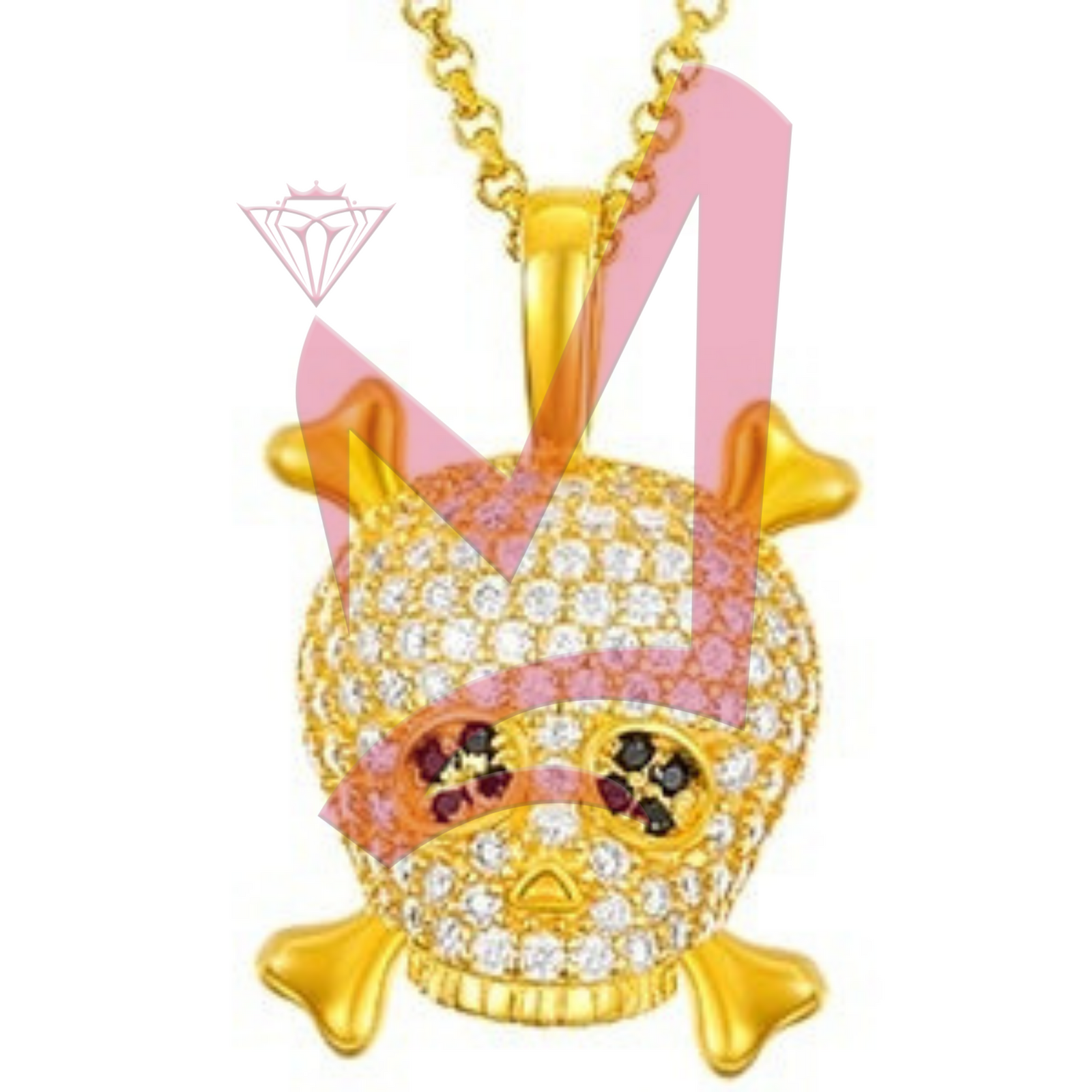 Moissanite Skull & Crossbones Pendant Sterling 925 Silver Necklace