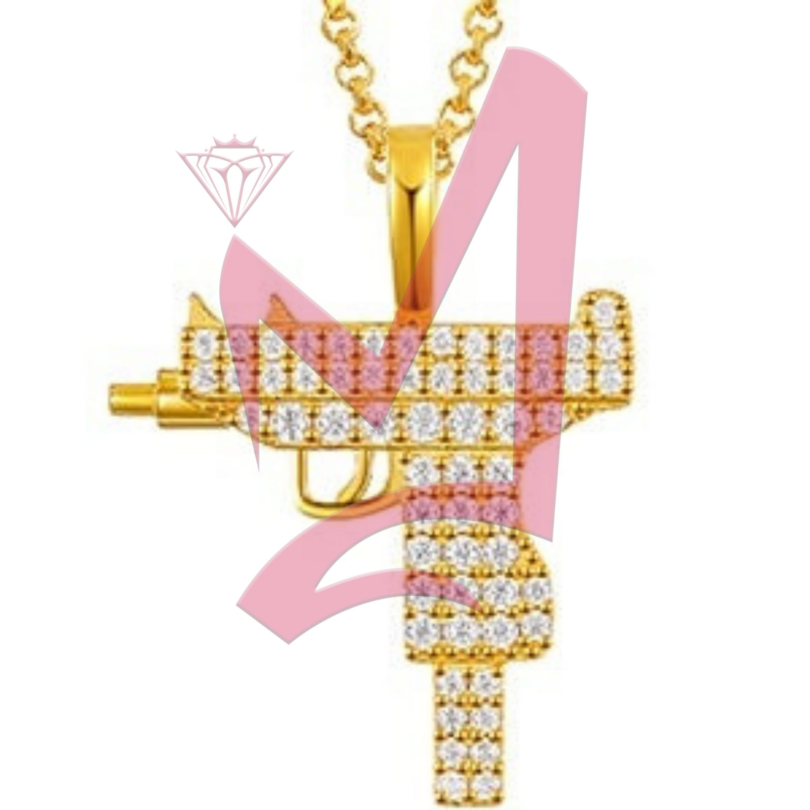 Moissanite Uzi Hand Gun Pendant 100% 925 Sterling Silver