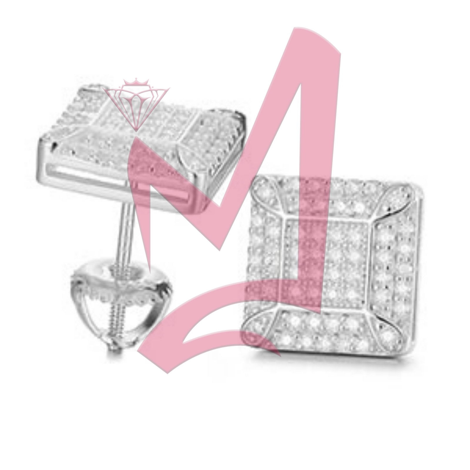 New Square Real D  Color Moissanite Stud Earrings 100% Sterling 925 Silver