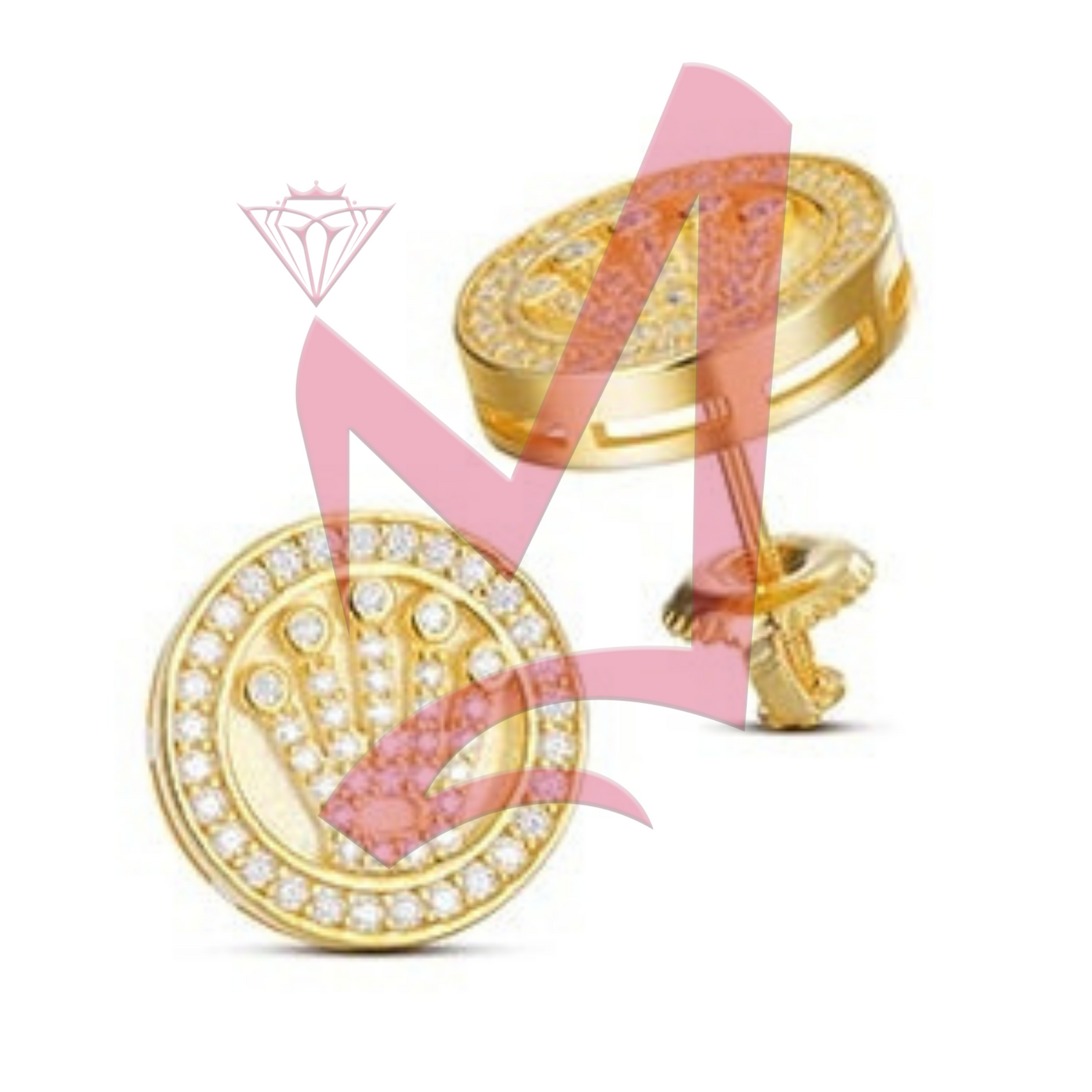 Real Classic Round Cut Moissanite Crown Earrings 18K Plated Gold