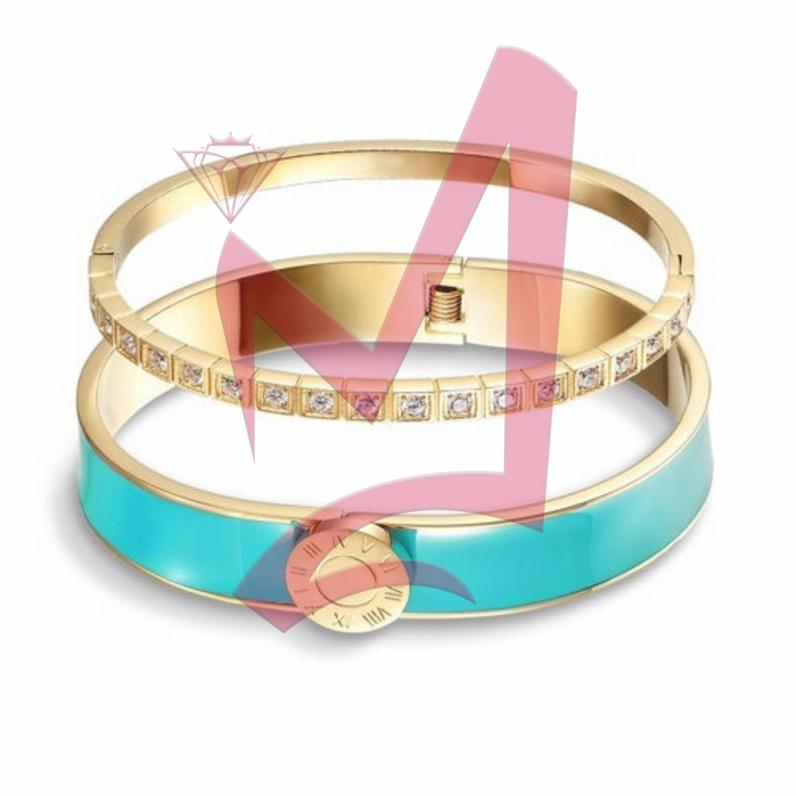 2 Enamel Pavé Bangle Set