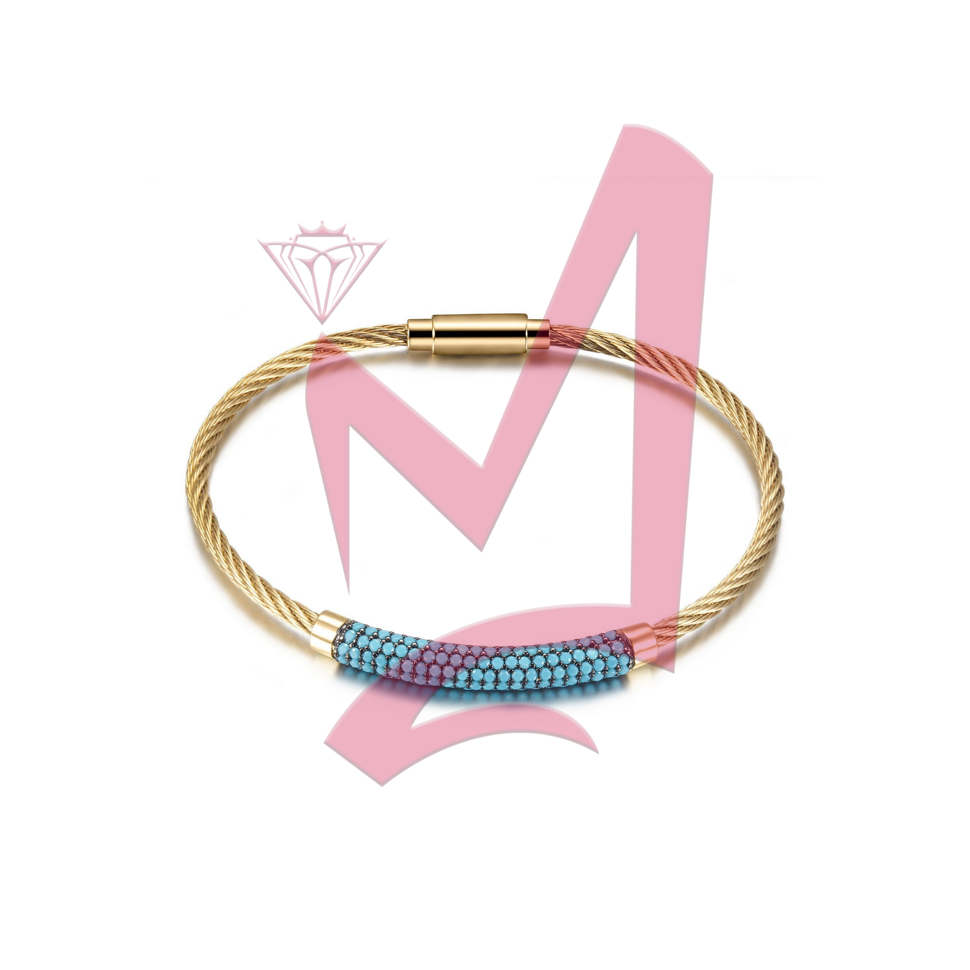 Gemstone Turquoise in 14K Plated Gold Bangle