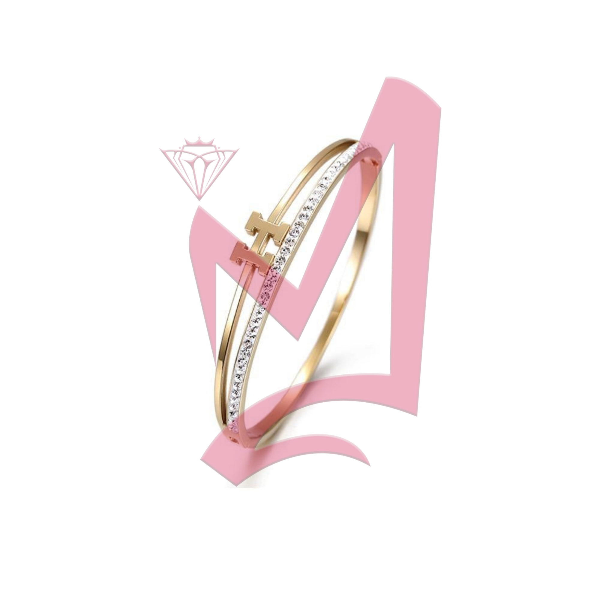 H-shaped CZ in 14K Plated Gold Bangle