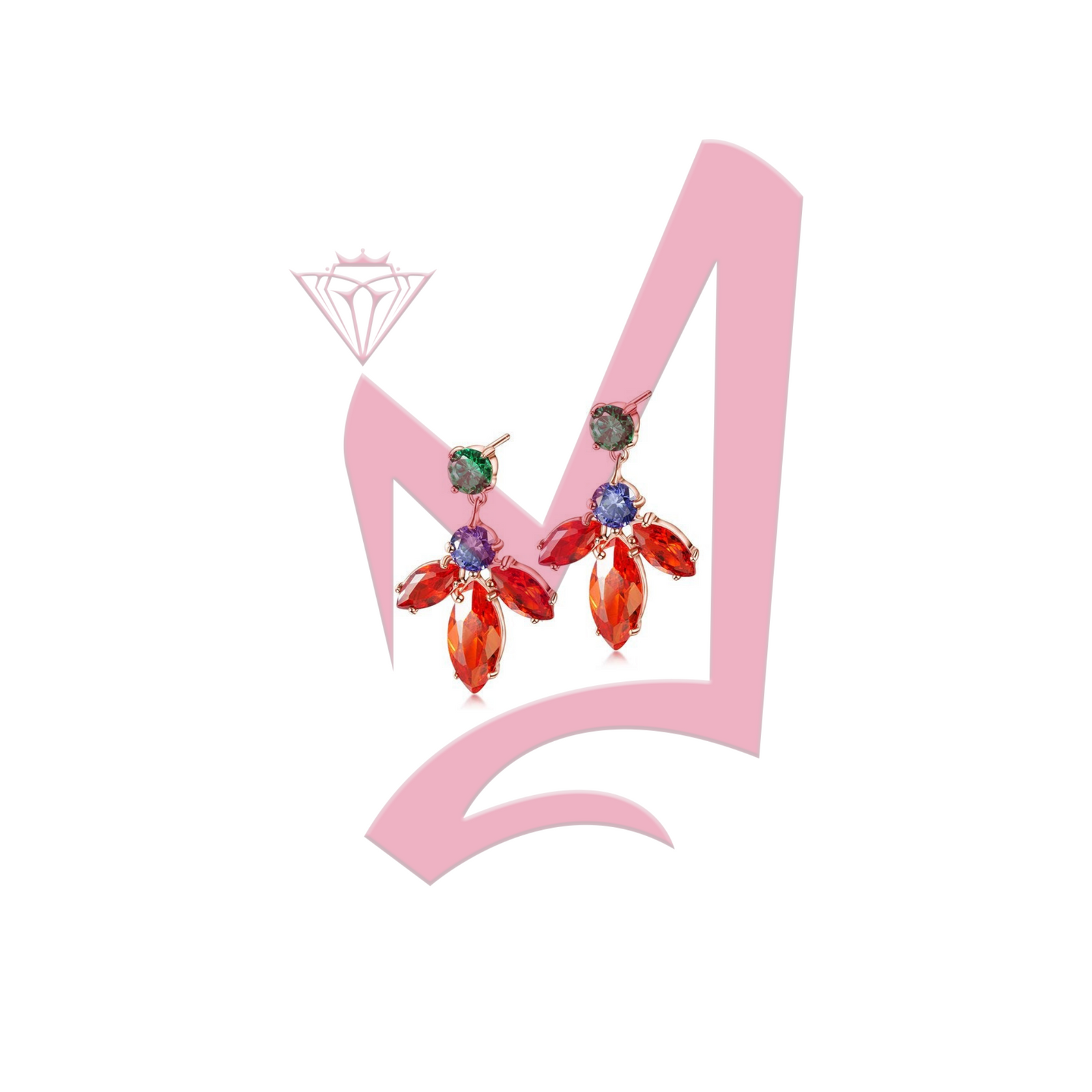 Floral Cubic Zircon Drop in 14K Plated Gold Earrings