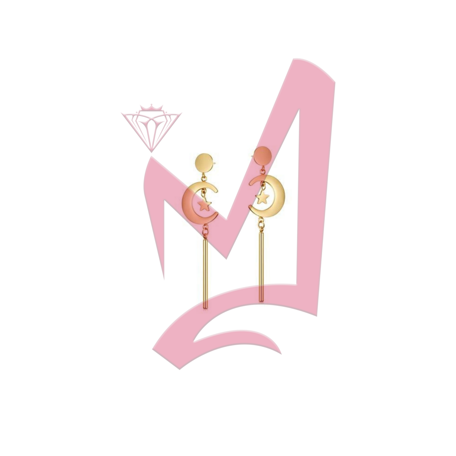 Star & Moon Long Drop in 14k Plated Gold Earrings