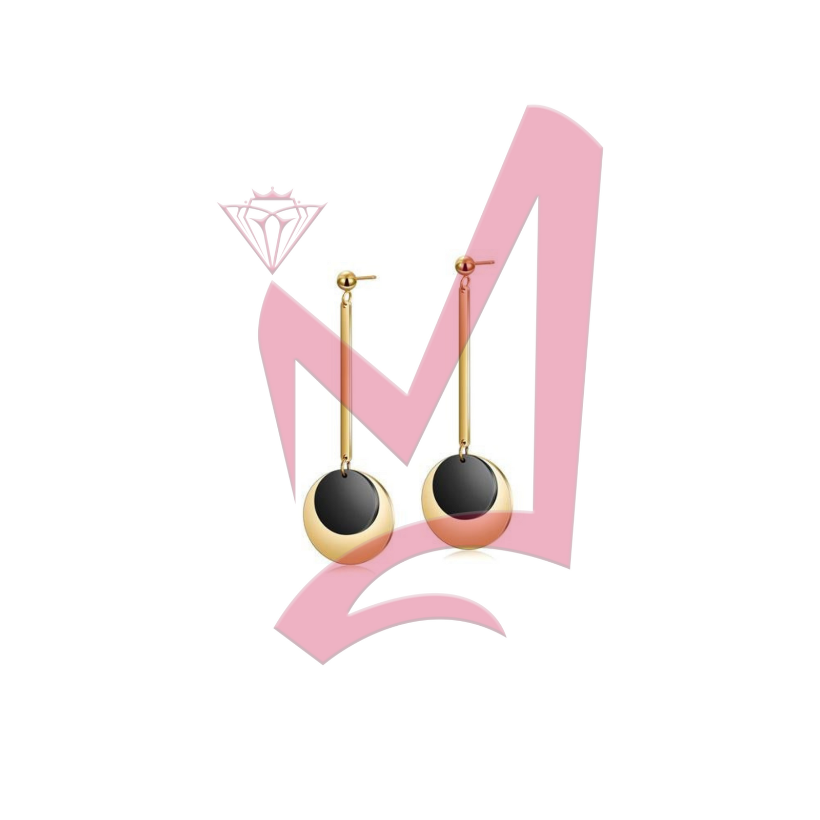 Gold & Black Discs Dangle in 14K Plated Gold Earrings