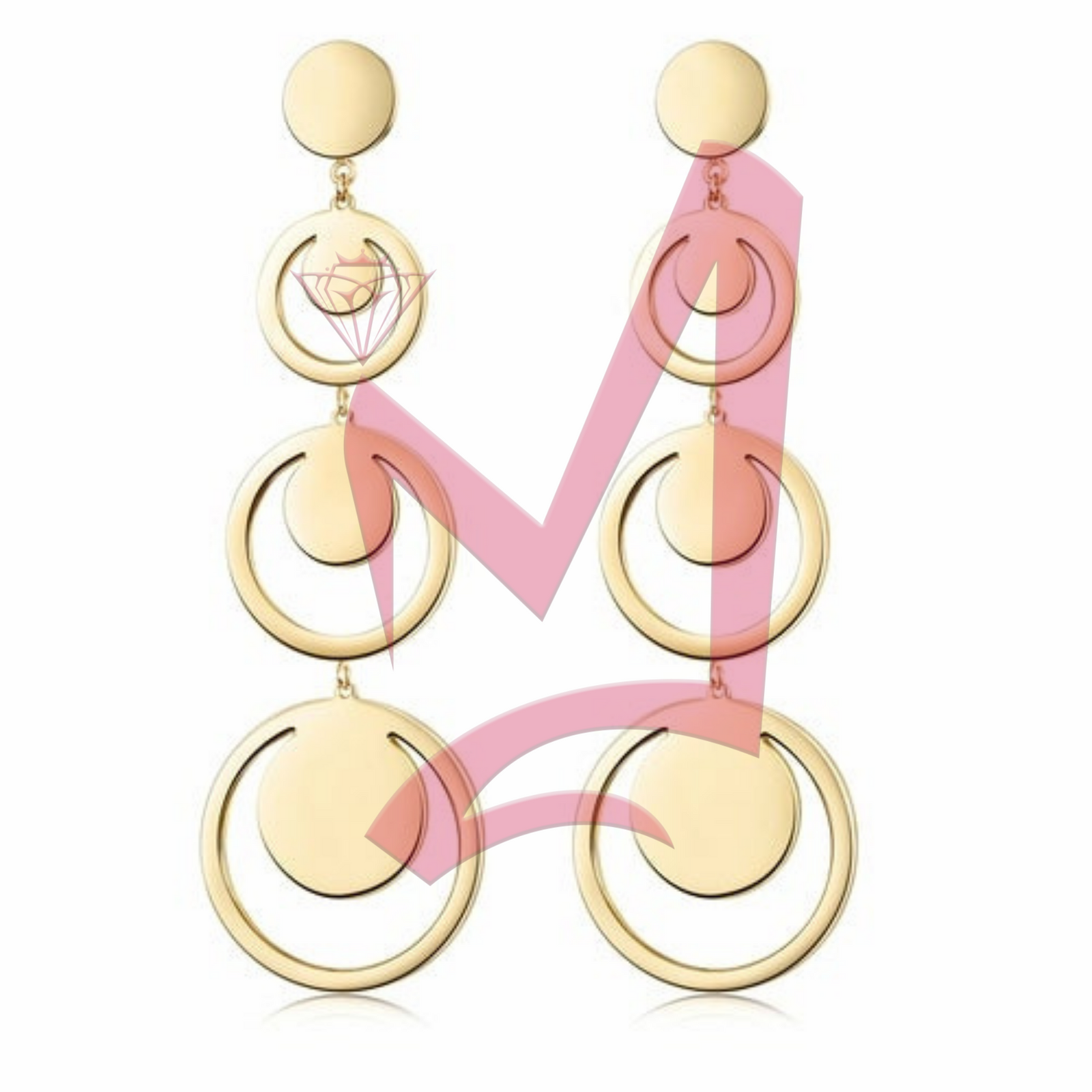 Vintage Tandem 3-Tier Circle drop in 14K Plated Gold Earrings