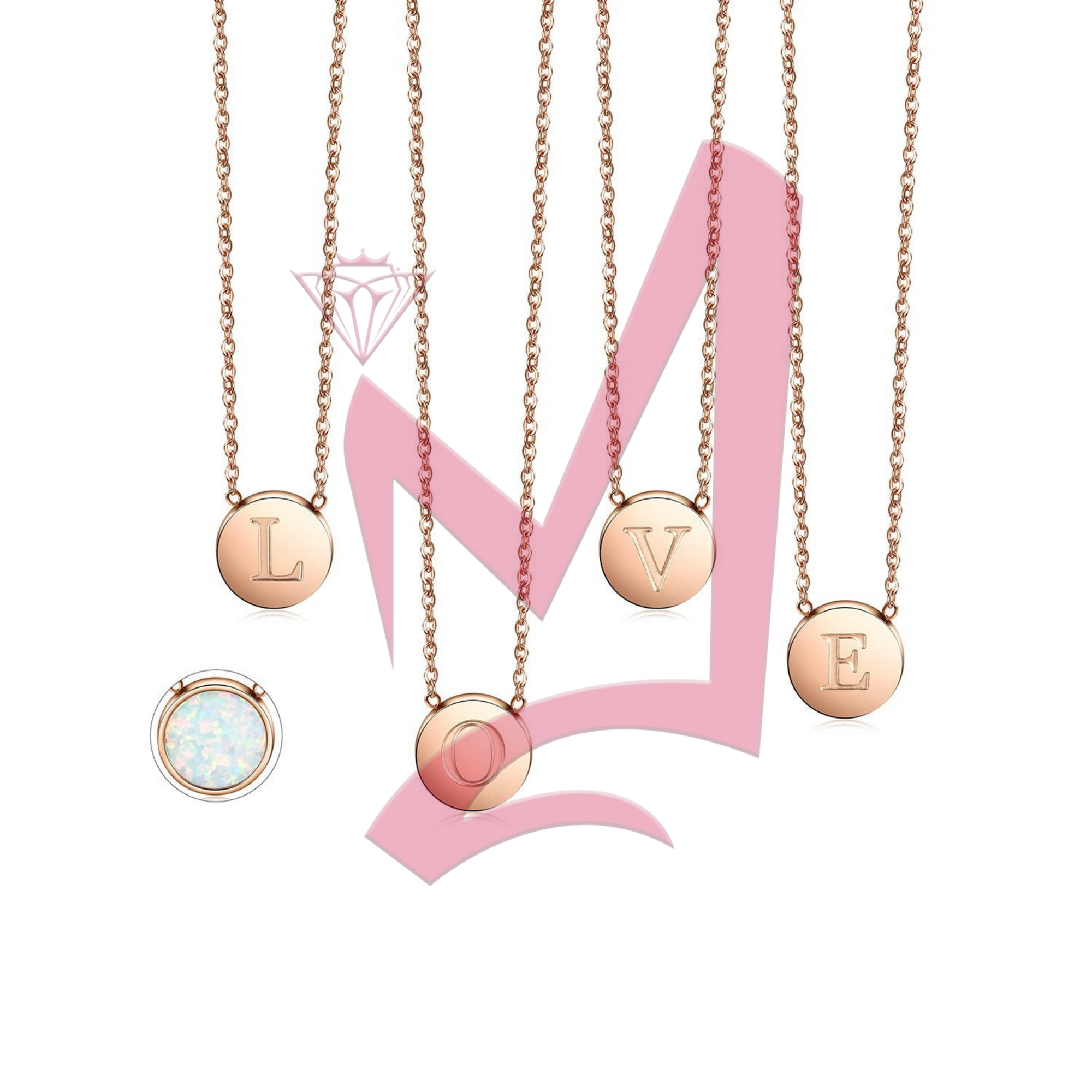 Round Opal Pendant in 14K Rose Plated Gold