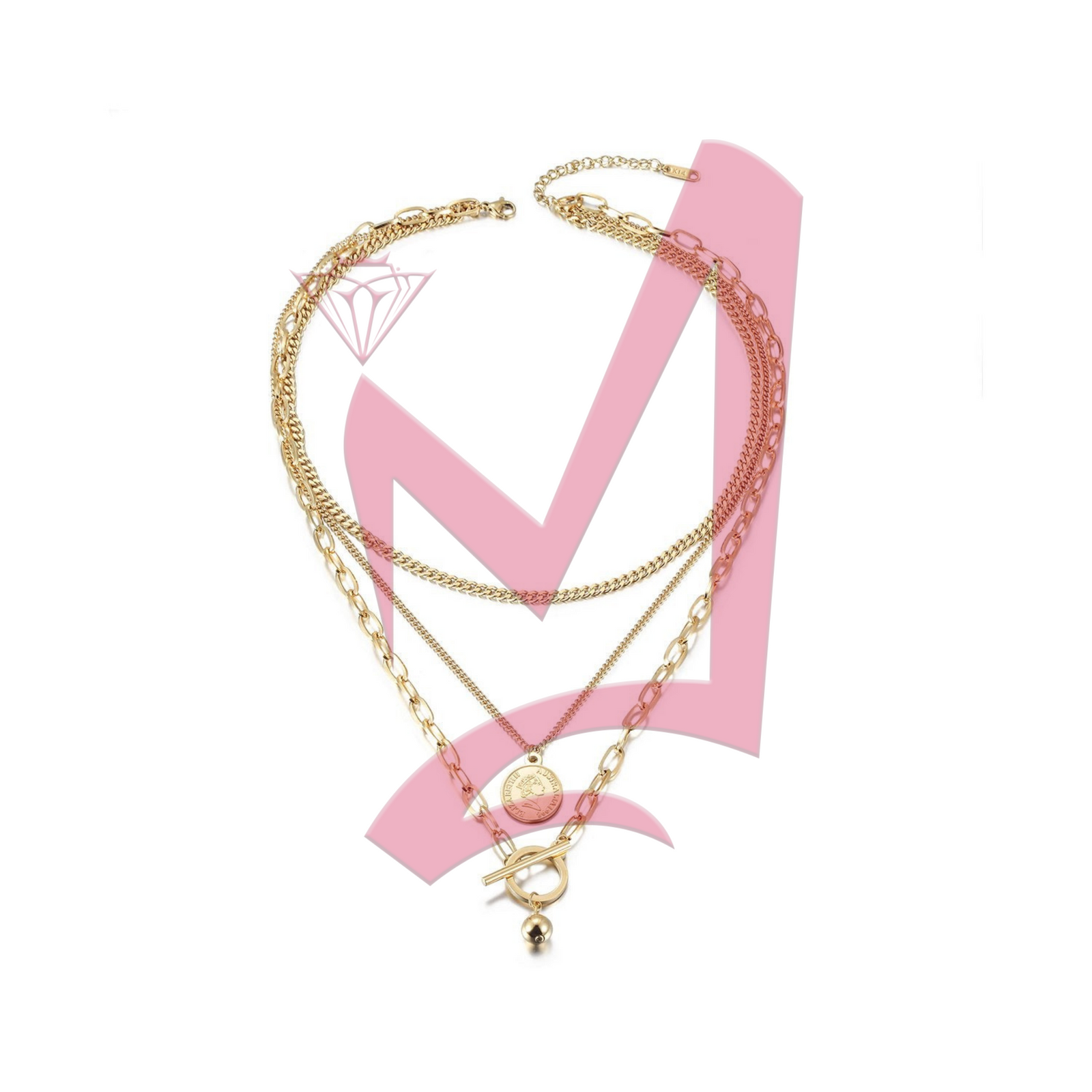 Multi-layered Elizabeth Coin in 14K Plated Gold Necklace