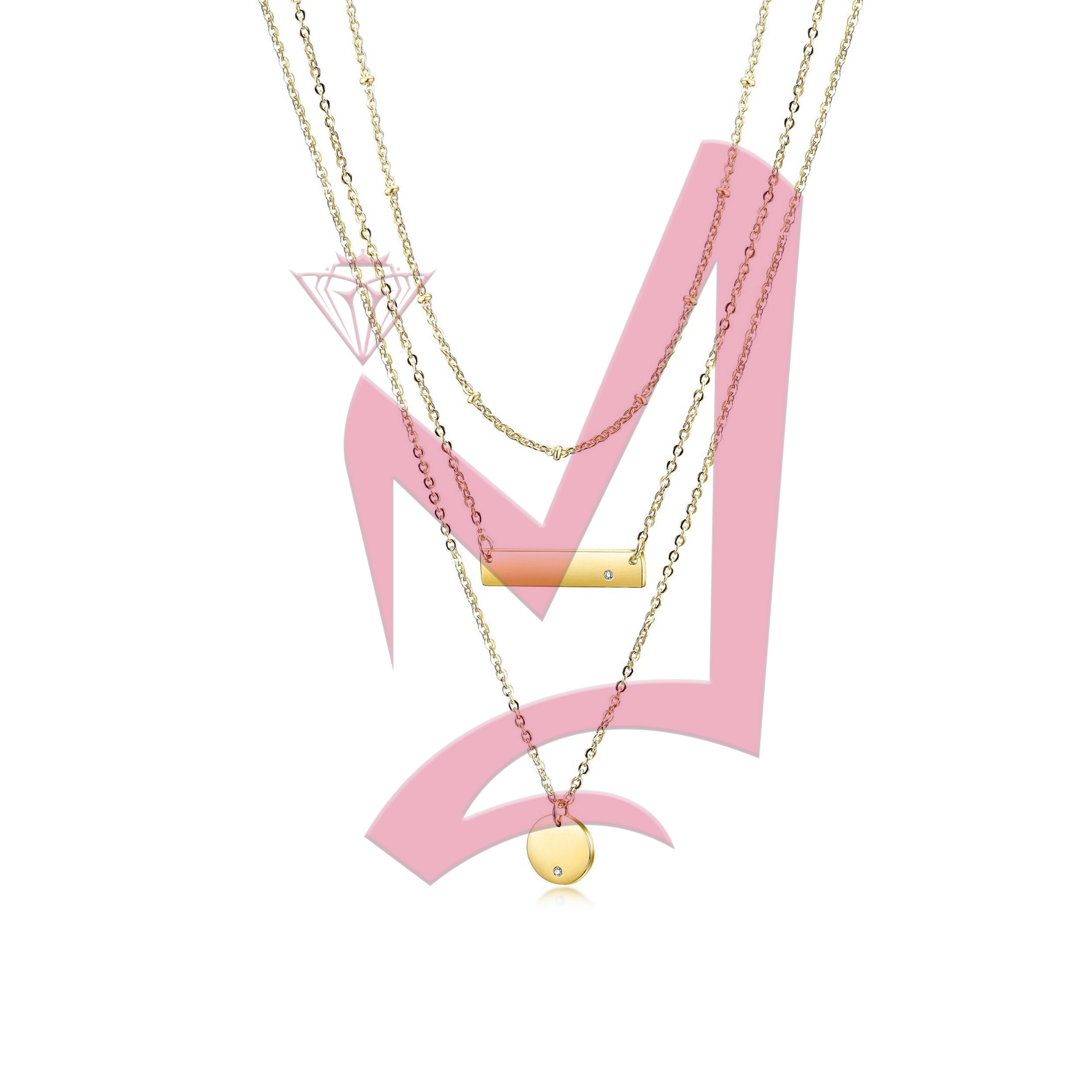 Triple Layer Pendant in 14K Plated Gold Necklace