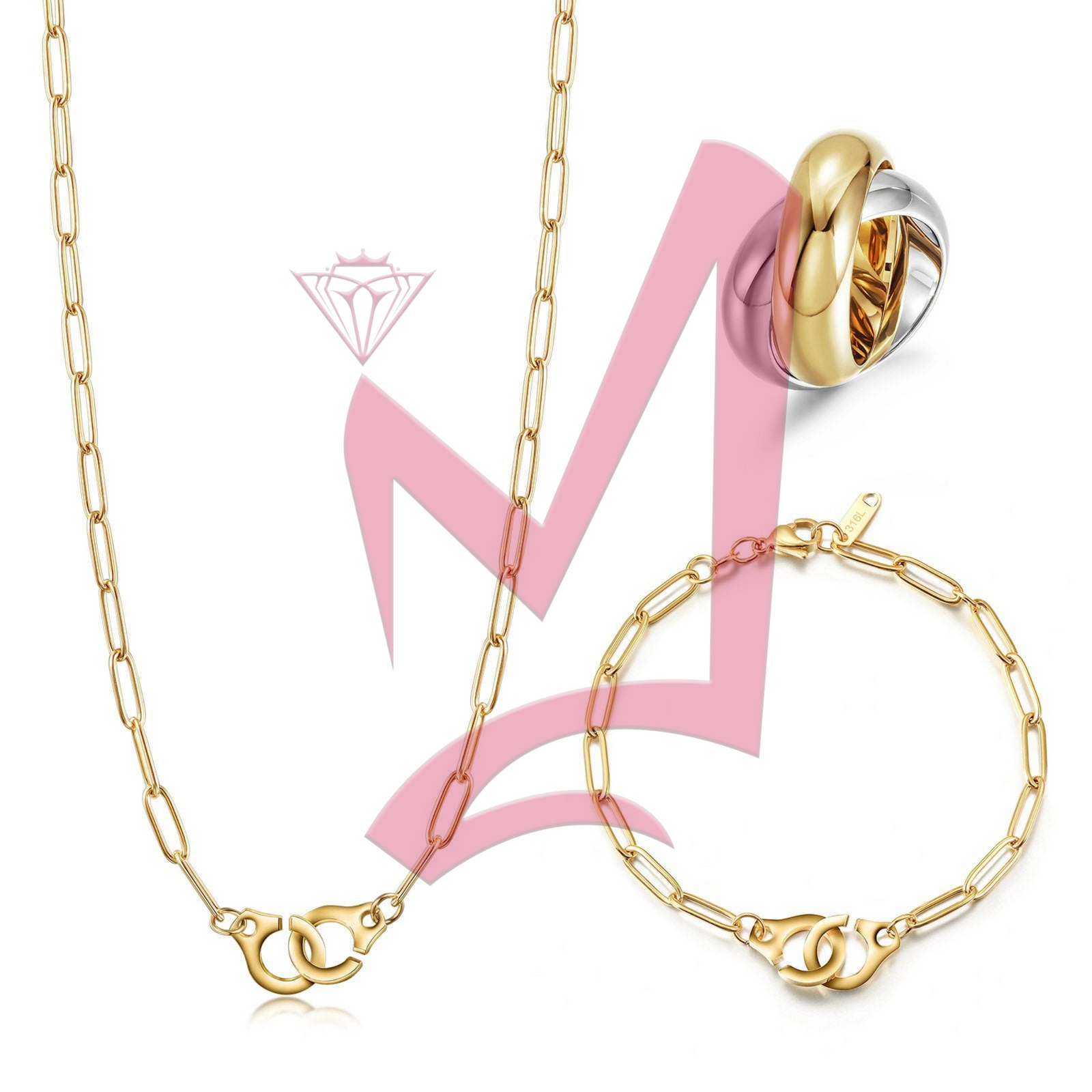 Paperclip Link Jewelry in 14K Plated Gold Set
