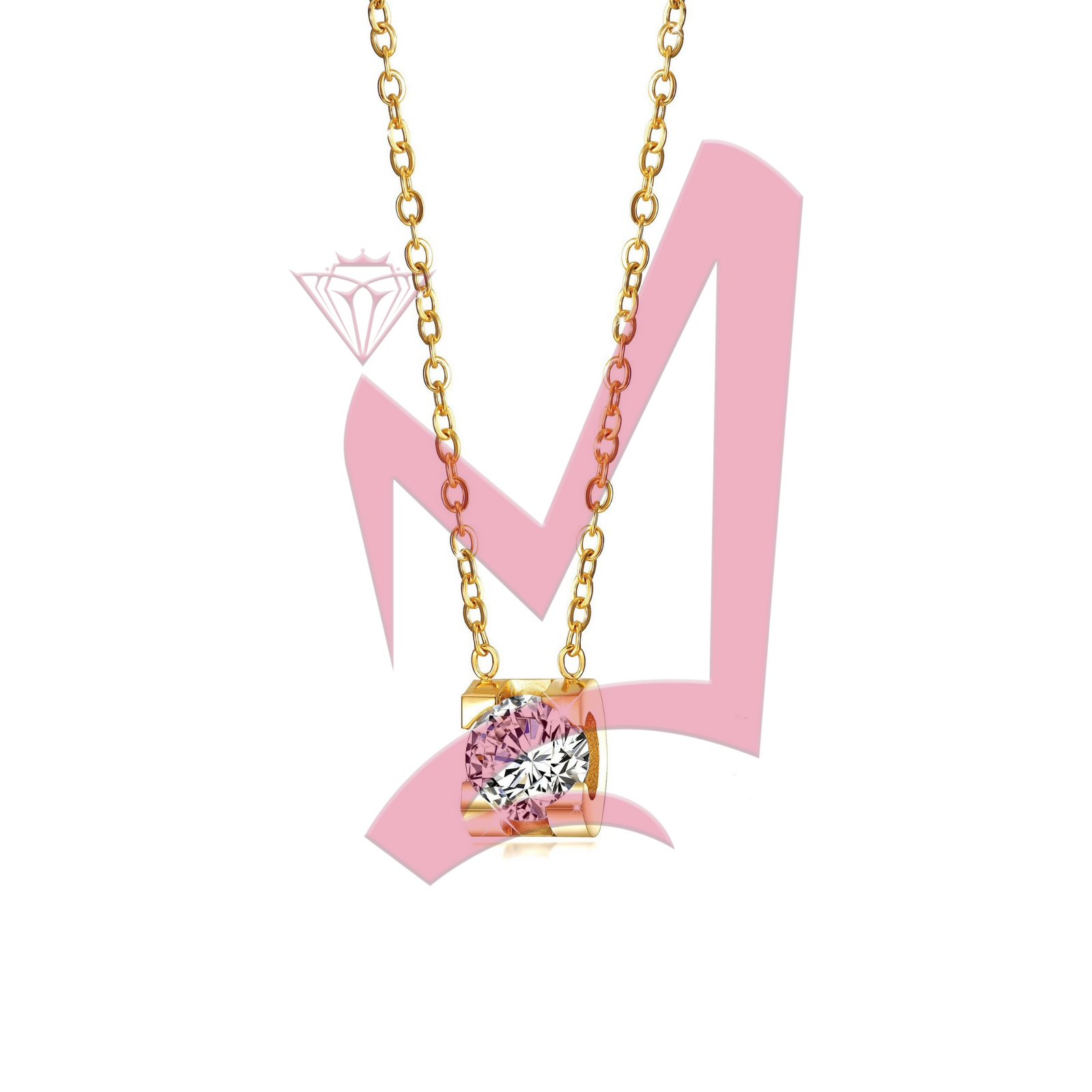 Cubic Zircon Pendant in 14K Plated Gold Necklace