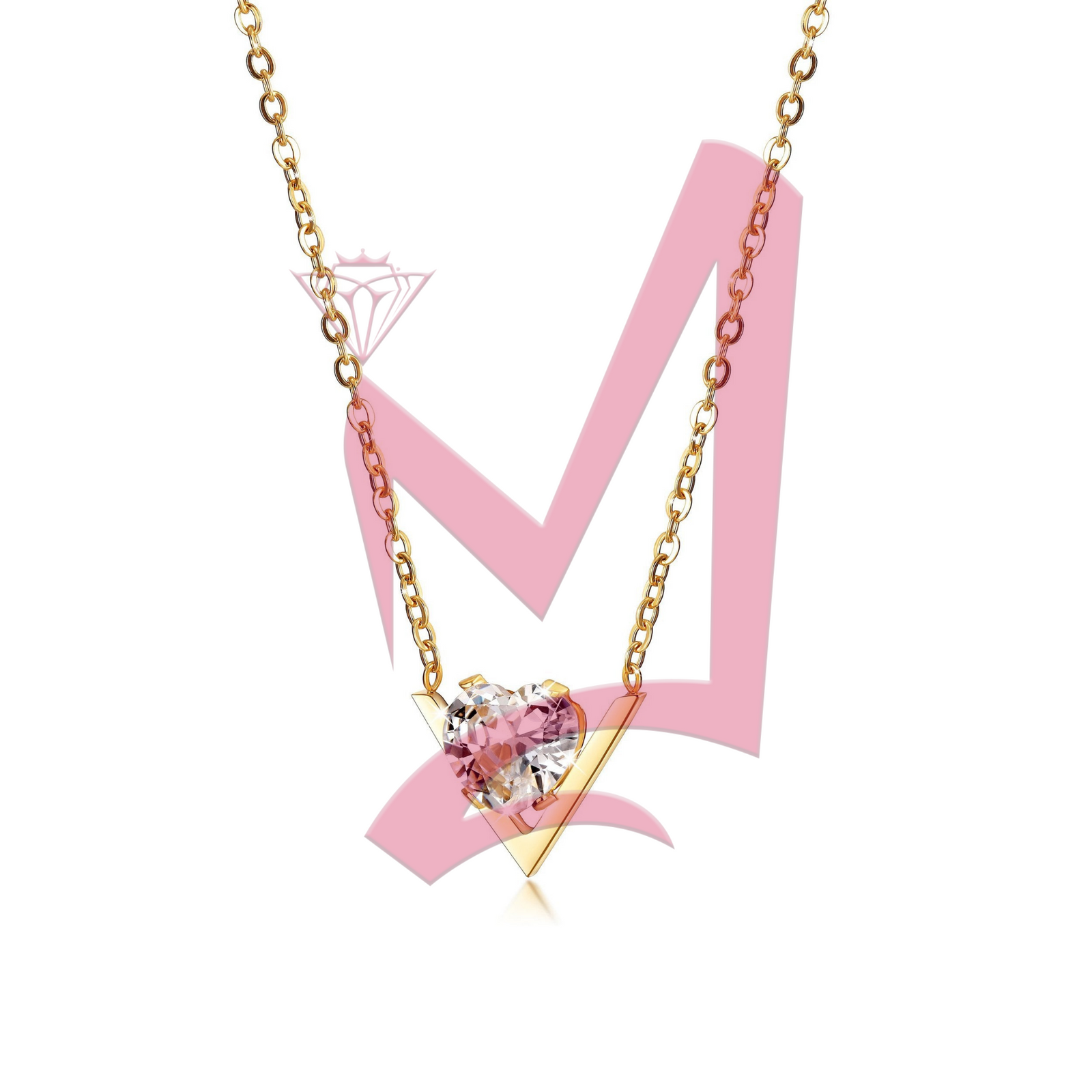 CZ V-Shaped Set Pendant in 14K Plated Gold Necklace