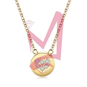 CZ Heart Shaped Disc Pendant in 14K Plated Gold Necklace