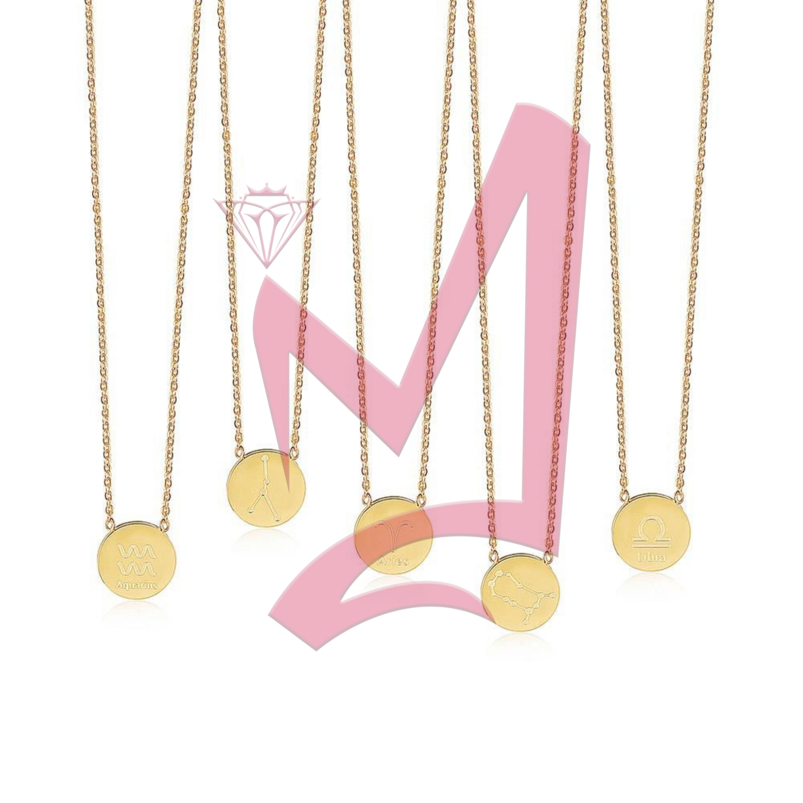 Glossy Gold Round Zodiac in 14K plated Gold Necklace