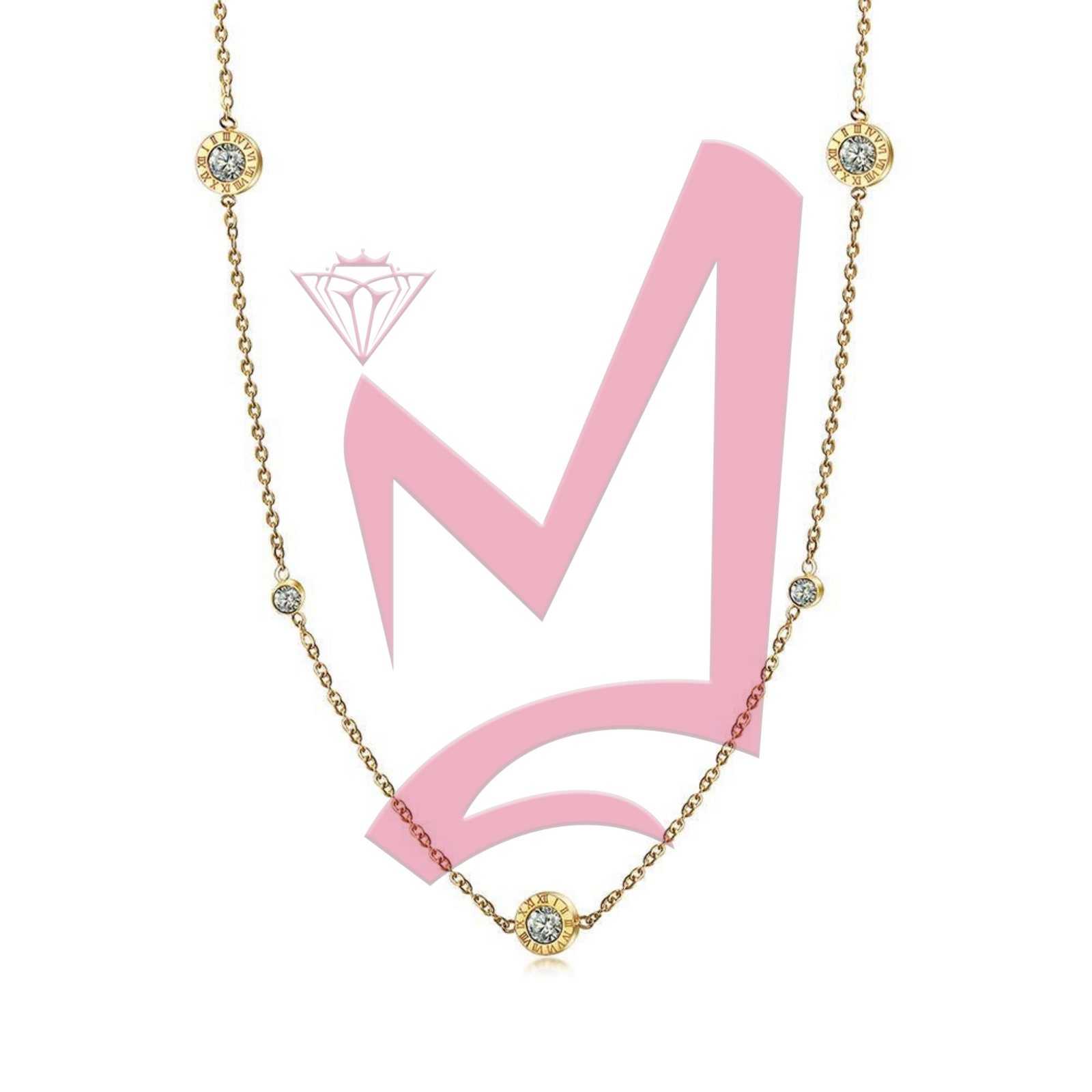 Roman Numeral CZ Station in 14K Plated Gold Necklace