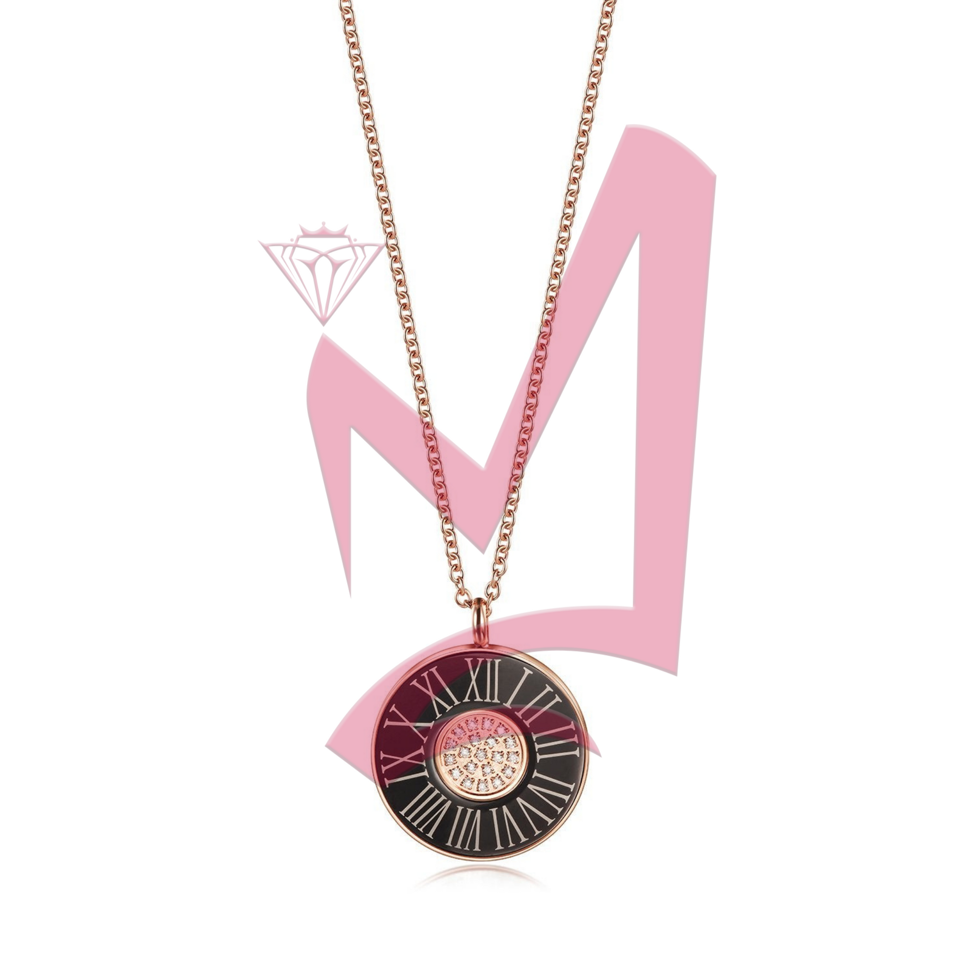 Roman Numerals Shell Pendant in 14K Plated Gold Necklace